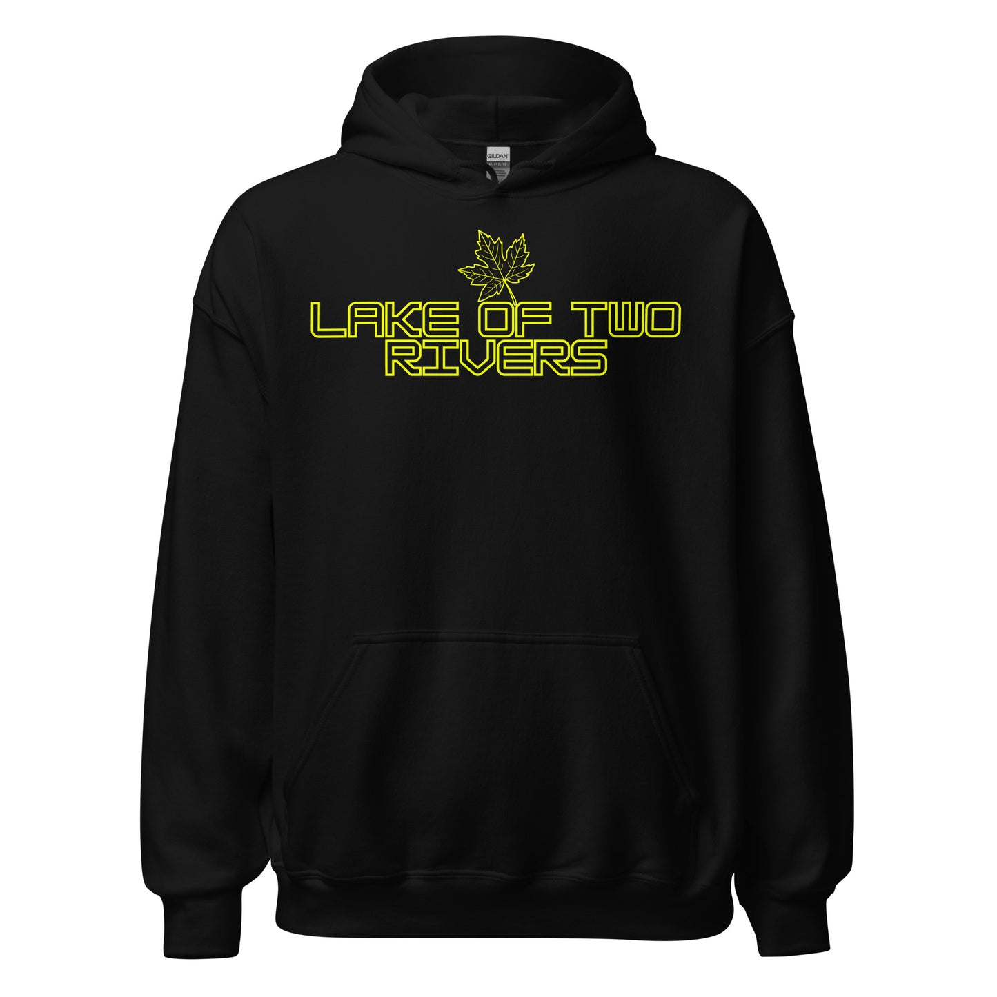 Lake of Two Rivers - Algonquin Park - Bright Yellow Design with Maple Leaf - Quality Unisex Hoodie