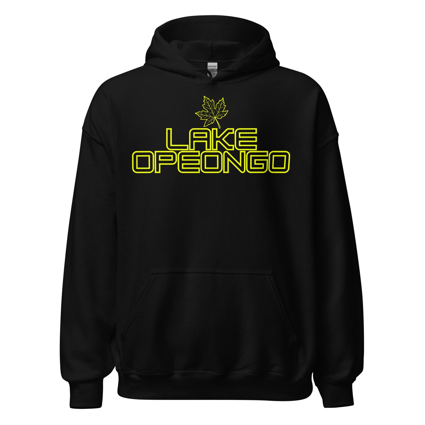 Lake Opeongo - Algonquin Park - Bright Yellow Design with Maple Leaf - Quality Unisex Hoodie