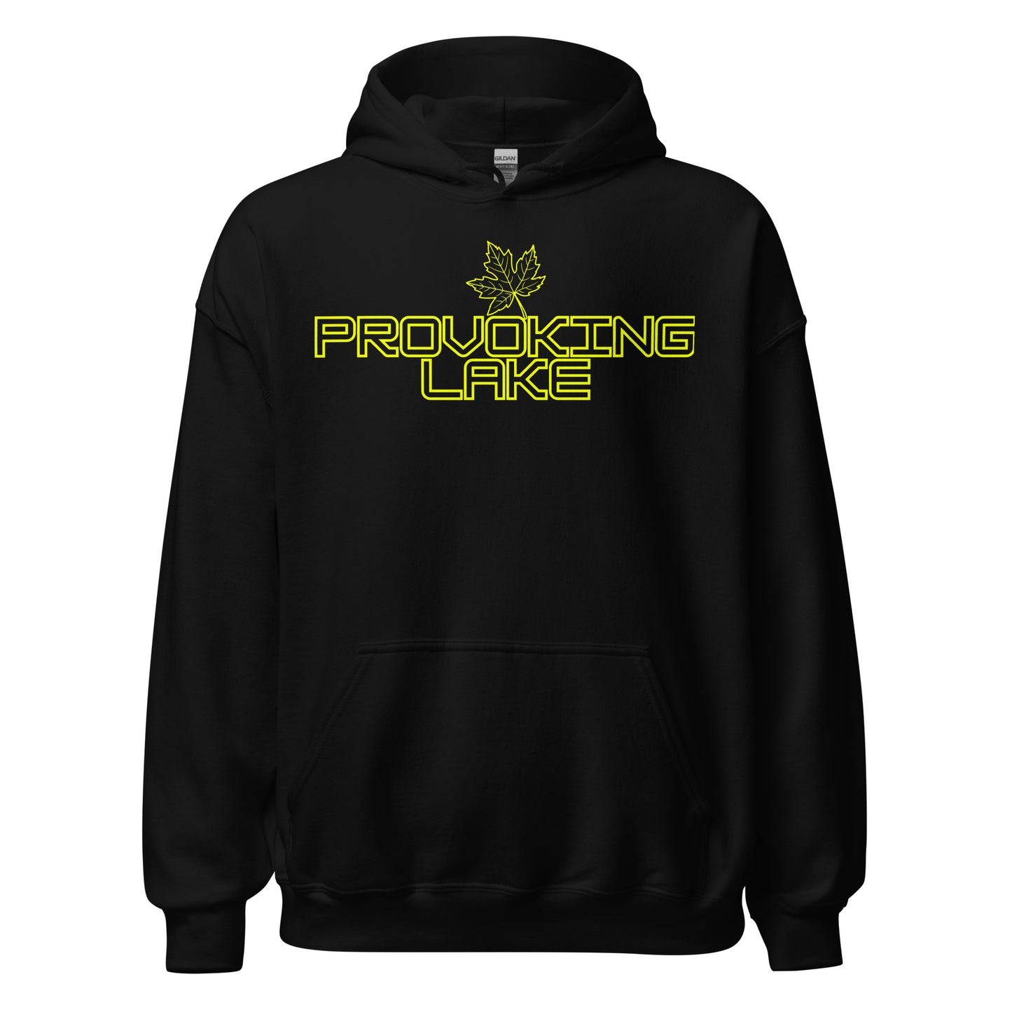 Provoking Lake - Algonquin Park - Bright Yellow Design with Maple Leaf - Quality Unisex Hoodie