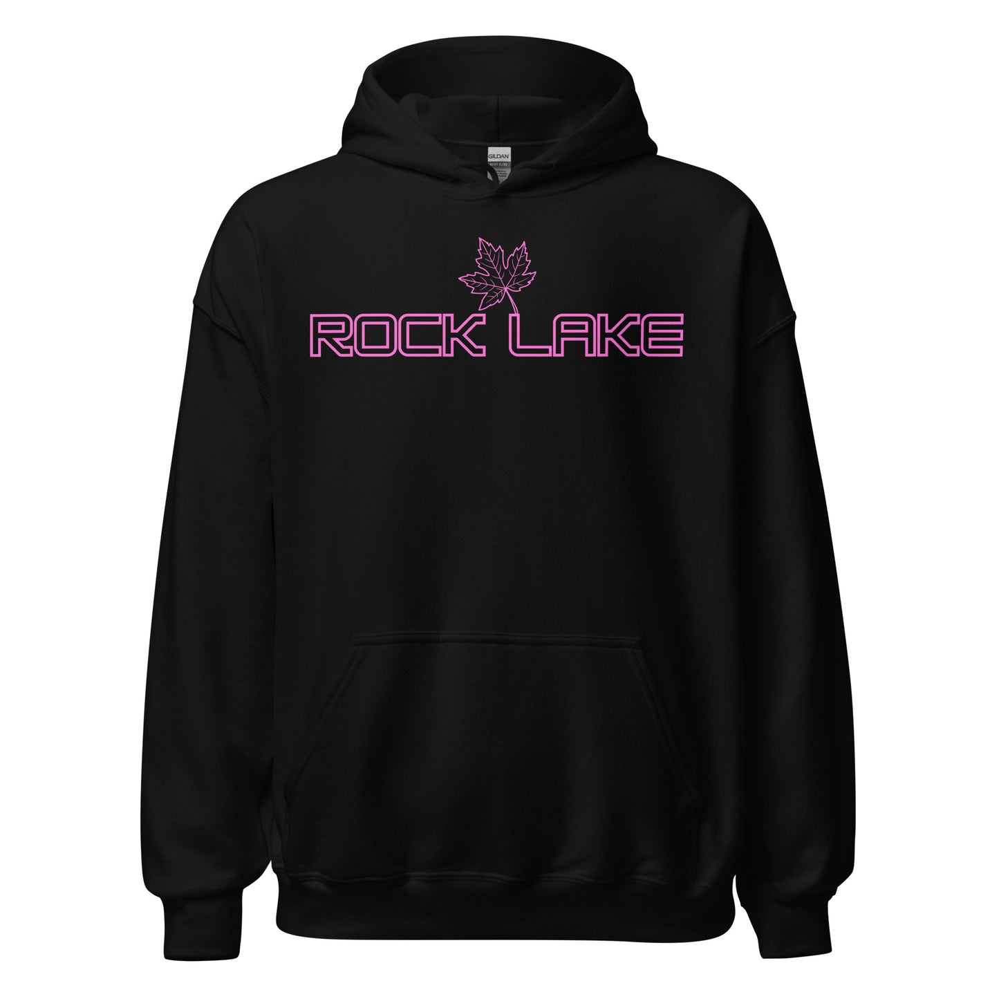 Rock Lake - Algonquin Park - Bright Pink Design with Maple Leaf - Quality Unisex Hoodie