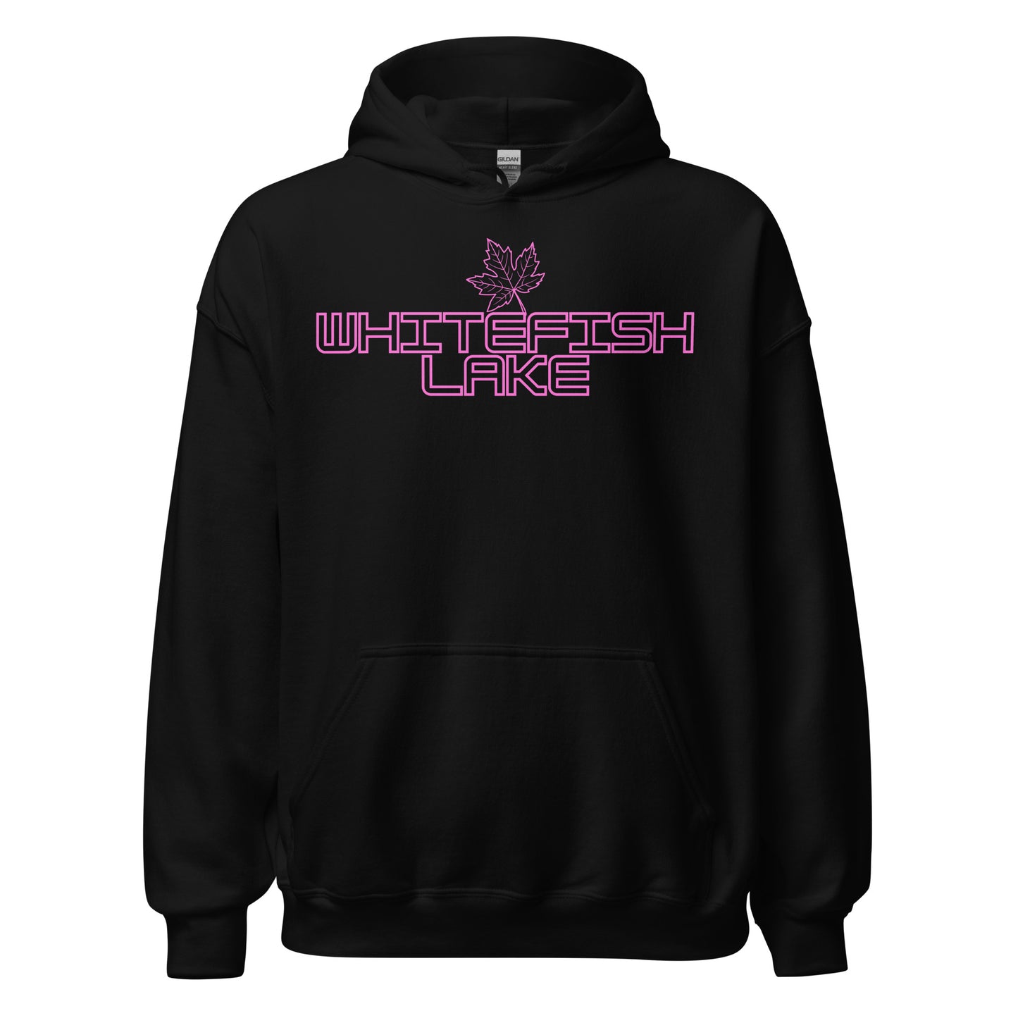 Whitefish Lake - Algonquin Park - Bright Pink Design with Maple Leaf - Quality Unisex Hoodie