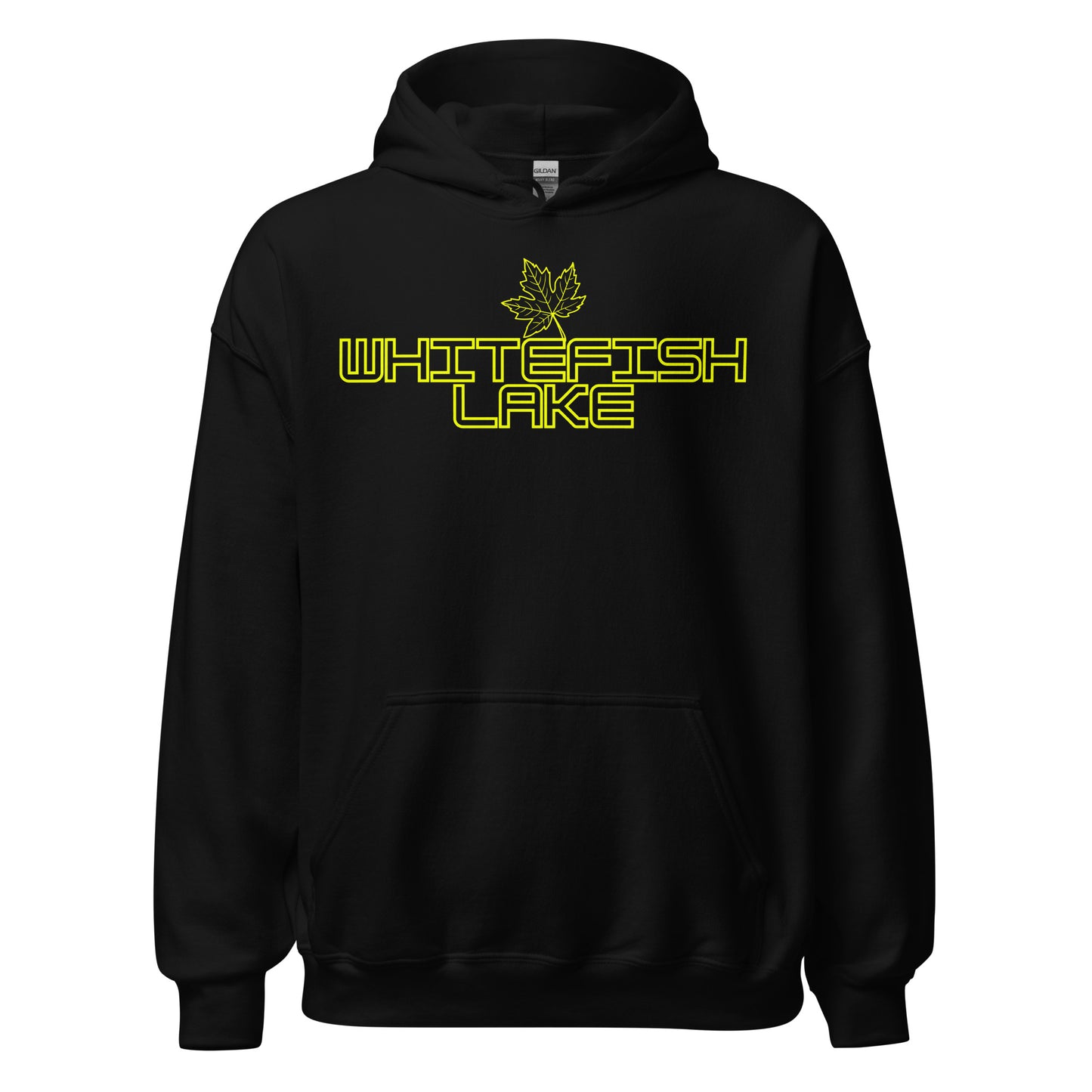 Whitefish Lake - Algonquin Park - Bright Yellow Design with Maple Leaf - Quality Unisex Hoodie