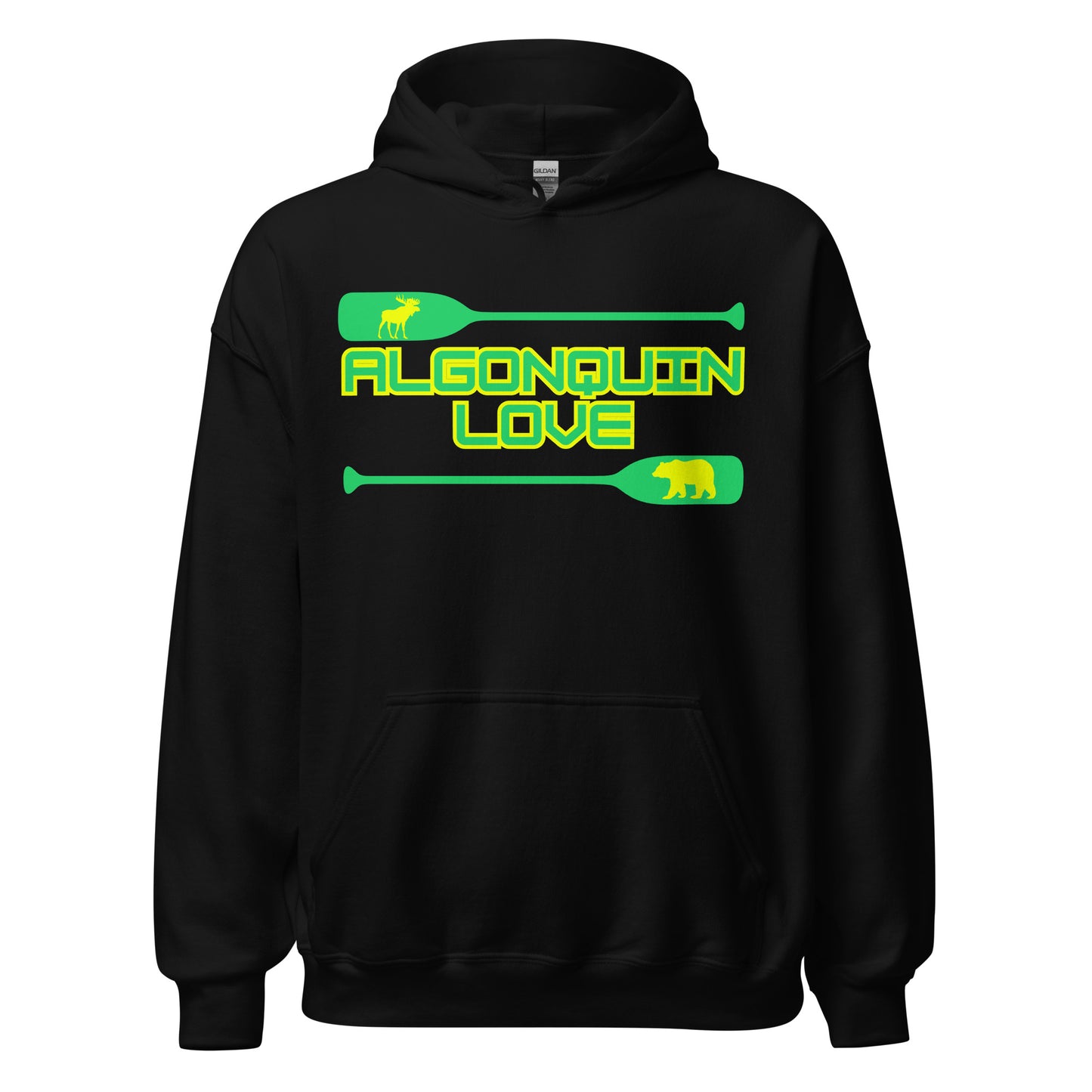 Algonquin Love - Algonquin Park - Bright Green & Yellow Canoe Paddles - Quality Unisex Hoodie