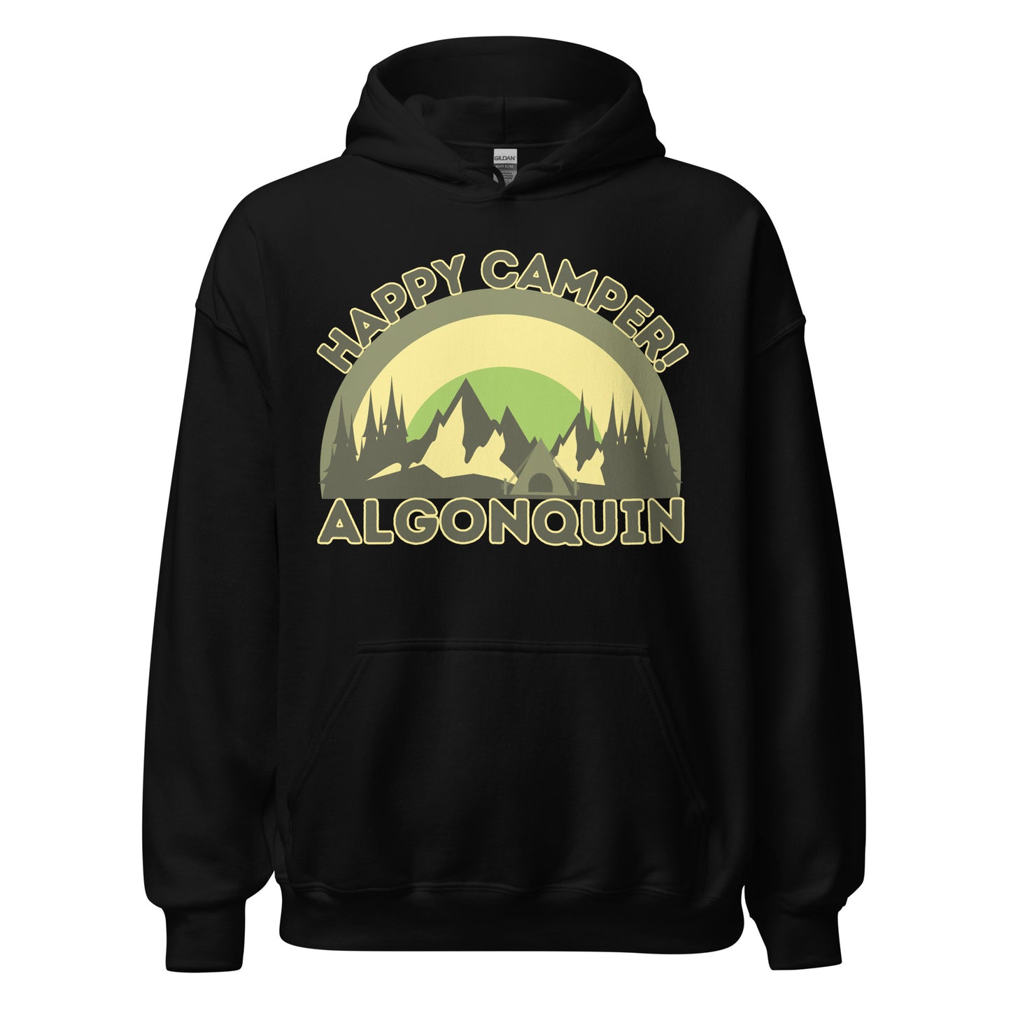 Algonquin Park - Happy Camper - Camo Colors - Quality Unisex Hoodie