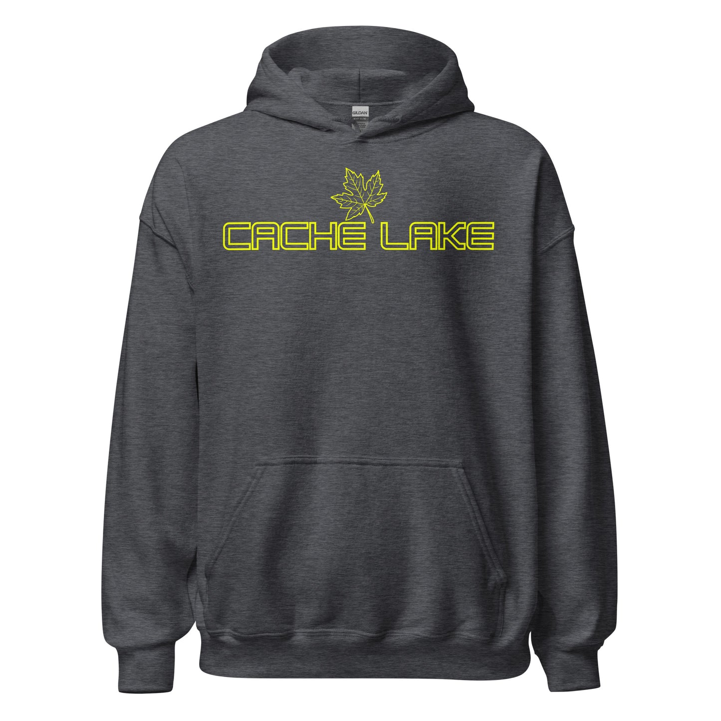 Cache Lake - Algonquin Park - Bright Yellow Design with Maple Leaf - Quality Unisex Hoodie