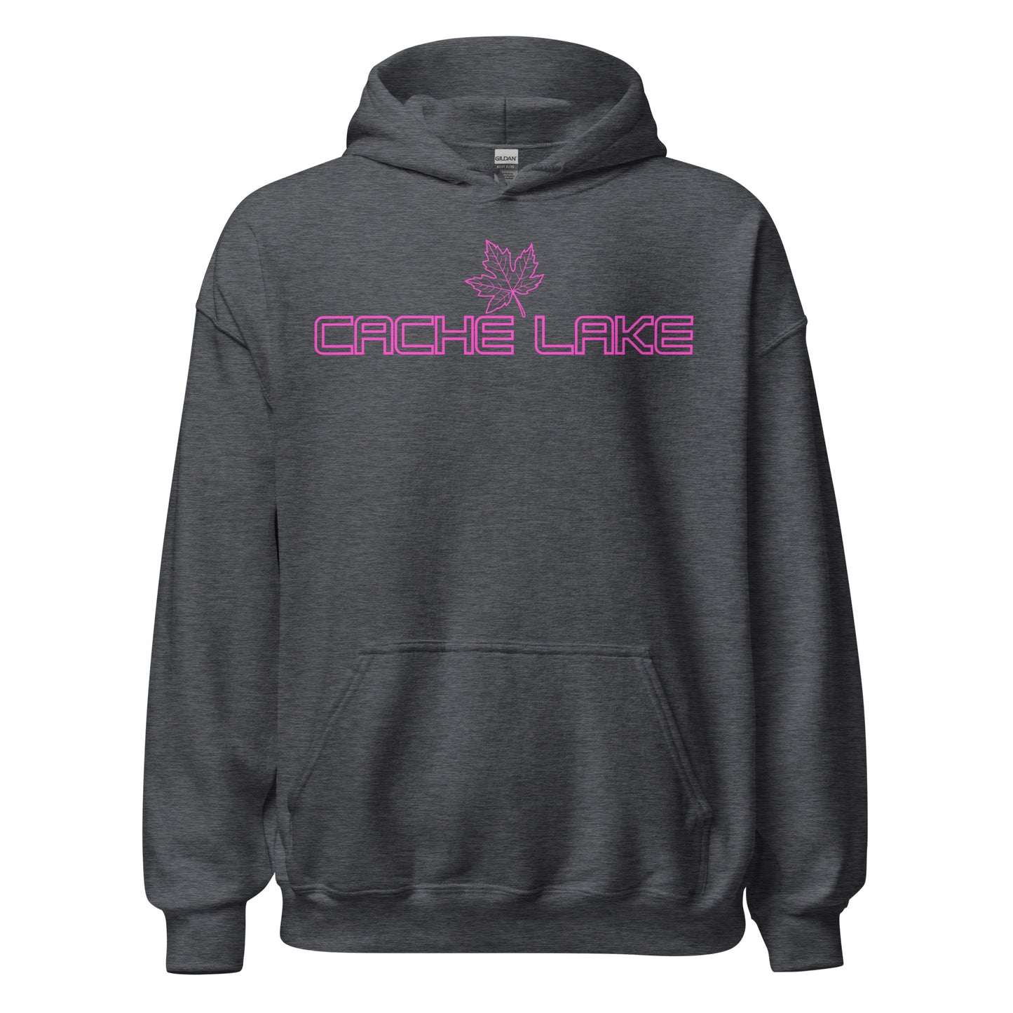 Cache Lake - Algonquin Park - Bright Pink Design with Maple Leaf - Quality Unisex Hoodie