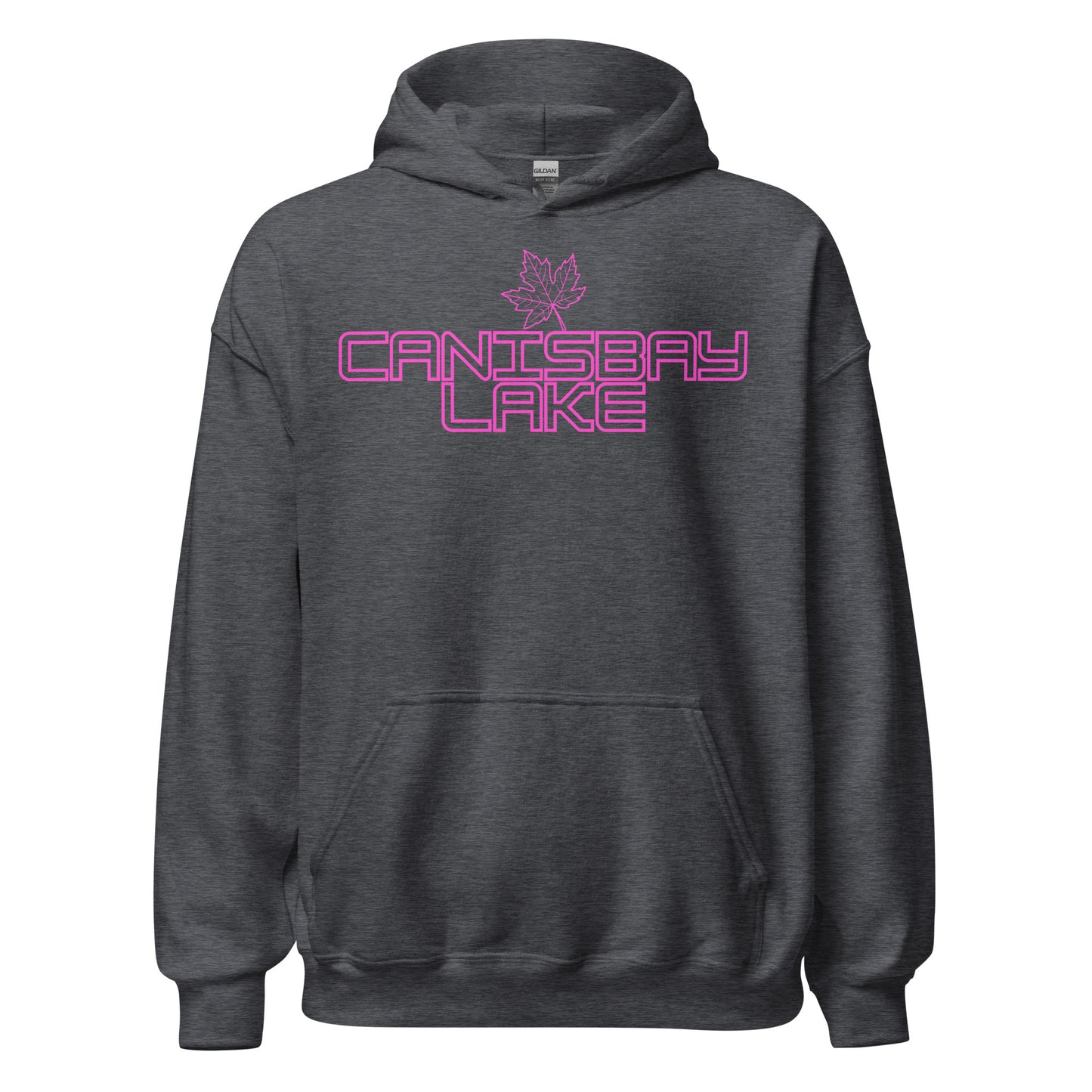 Canisbay Lake - Algonquin Park - Bright Pink Design with Maple Leaf - Quality Unisex Hoodie