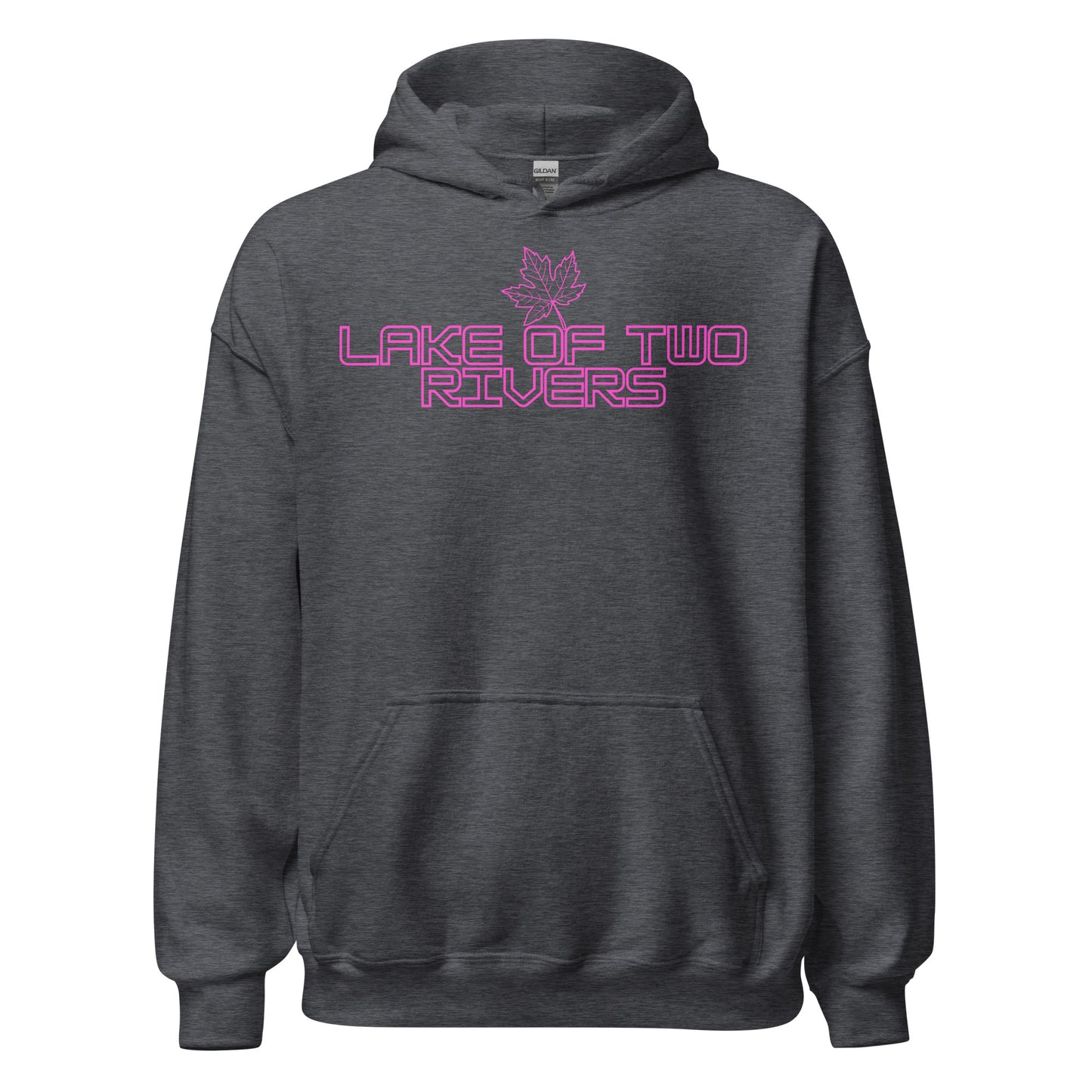 Lake of Two Rivers - Algonquin Park - Bright Pink Design with Maple Leaf - Quality Unisex Hoodie