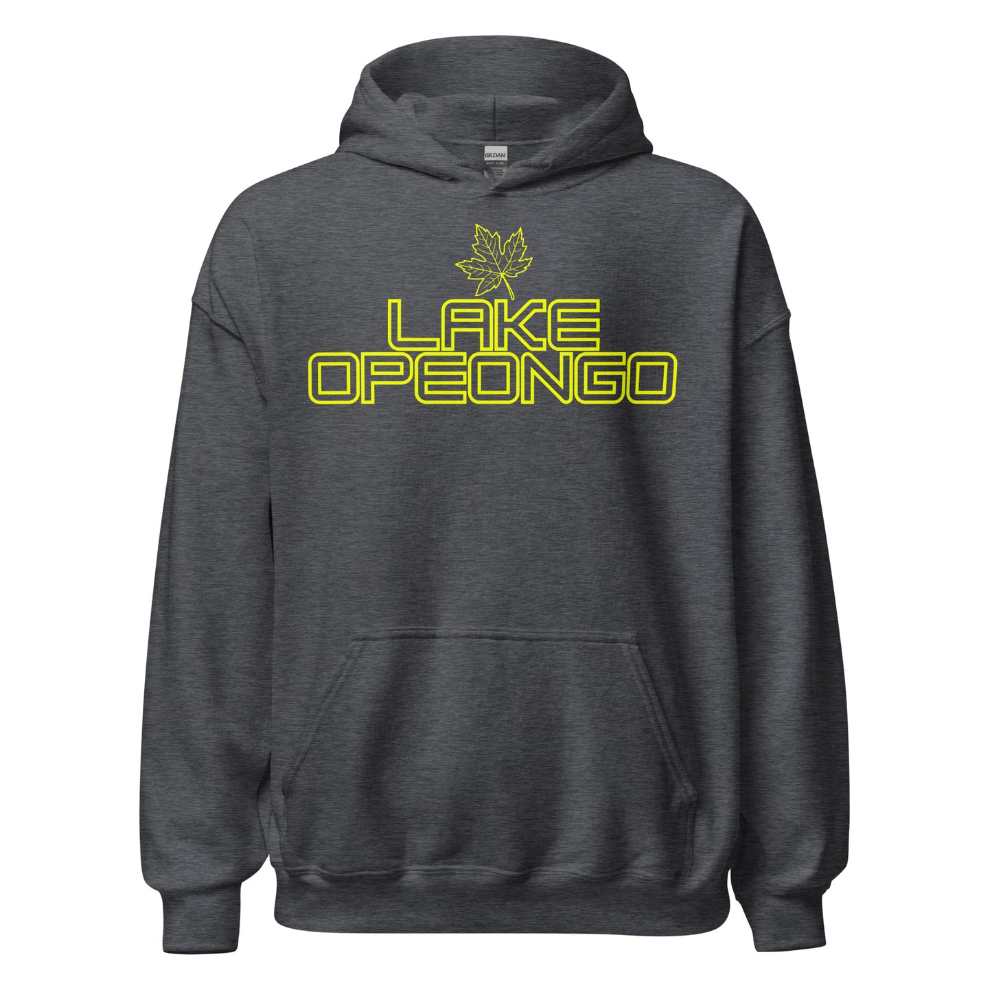 Lake Opeongo - Algonquin Park - Bright Yellow Design with Maple Leaf - Quality Unisex Hoodie