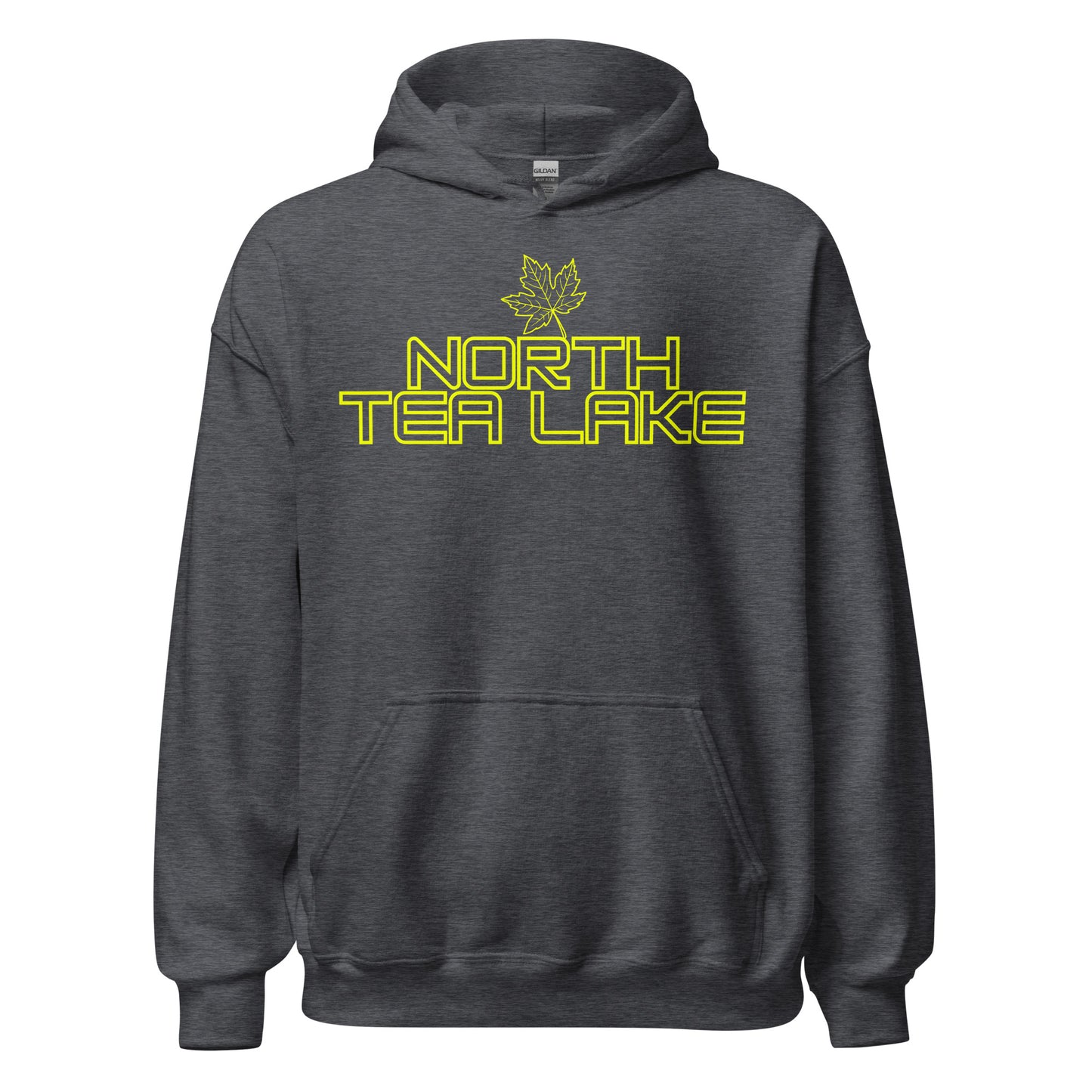 North Tea Lake - Algonquin Park - Bright Yellow Design with Maple Leaf - Quality Unisex Hoodie