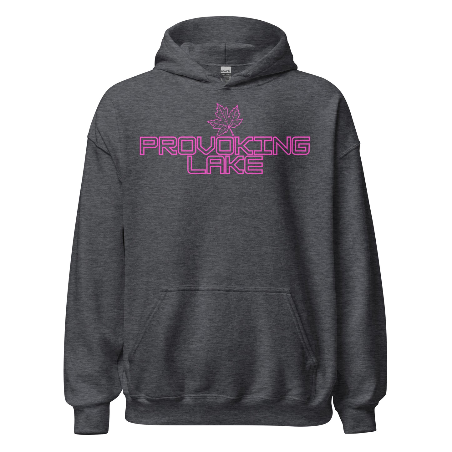 Provoking Lake - Algonquin Park - Bright Pink Design with Maple Leaf - Quality Unisex Hoodie