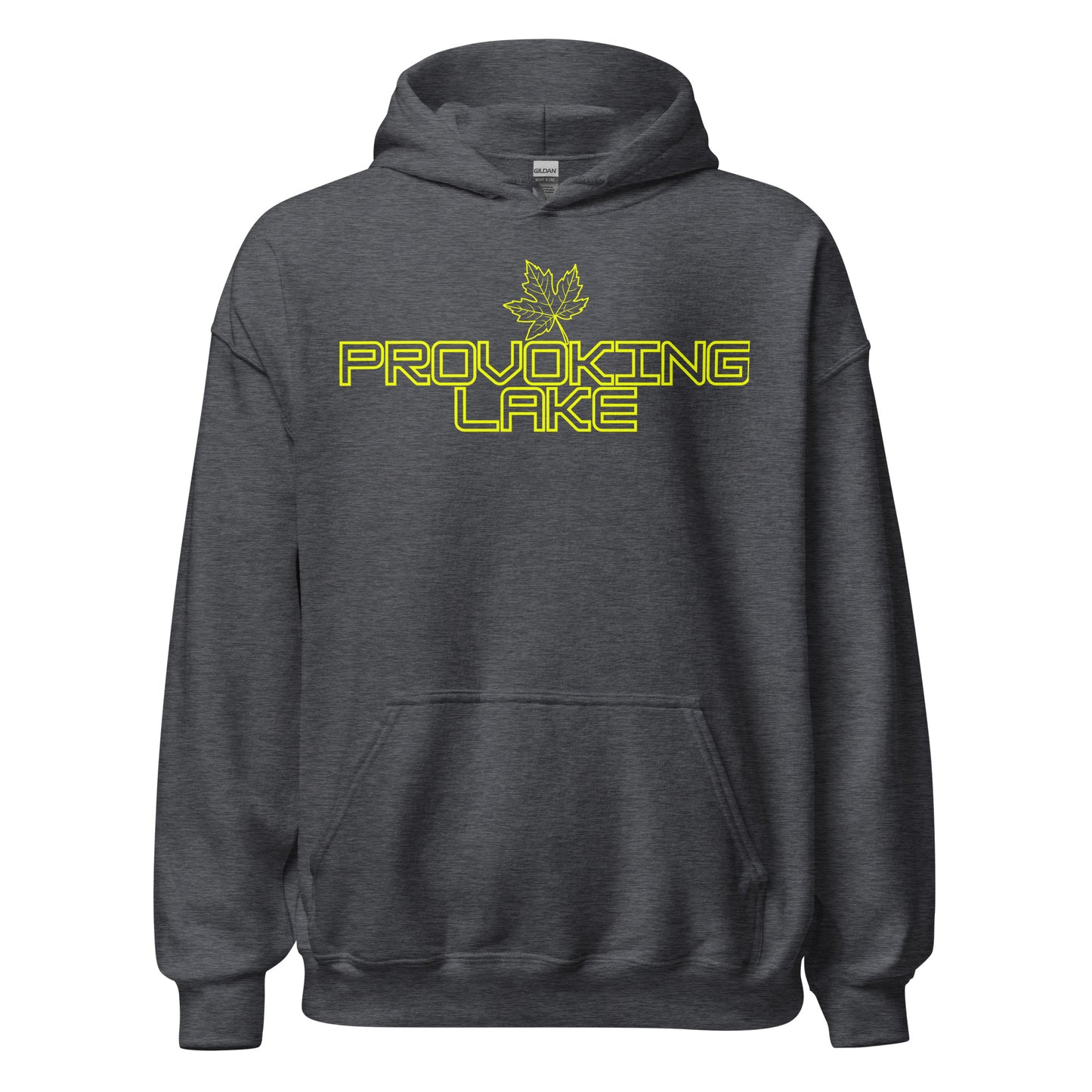 Provoking Lake - Algonquin Park - Bright Yellow Design with Maple Leaf - Quality Unisex Hoodie
