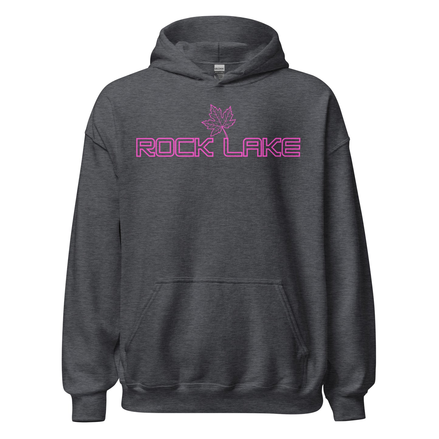 Rock Lake - Algonquin Park - Bright Pink Design with Maple Leaf - Quality Unisex Hoodie