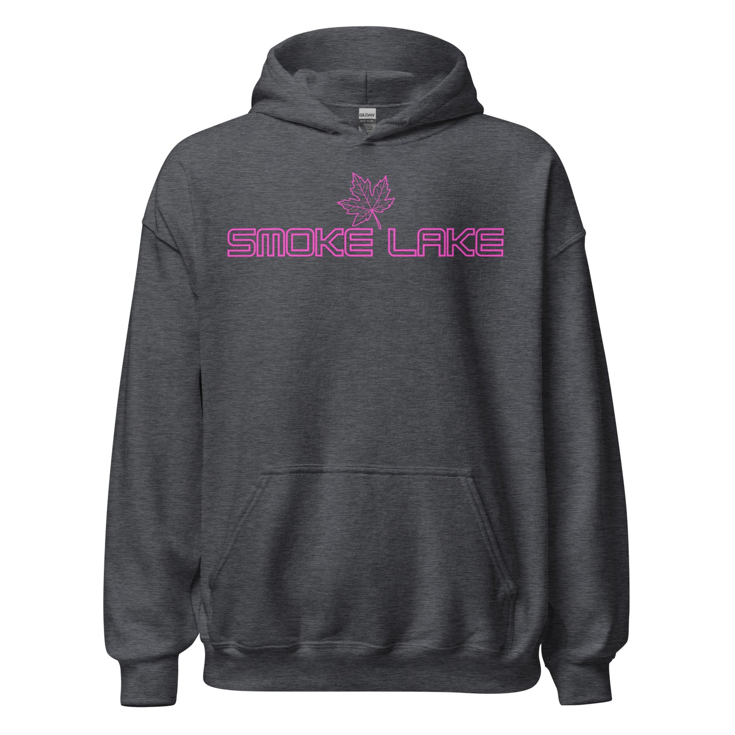 Smoke Lake - Algonquin Park - Bright Pink Design with Maple Leaf - Quality Unisex Hoodie