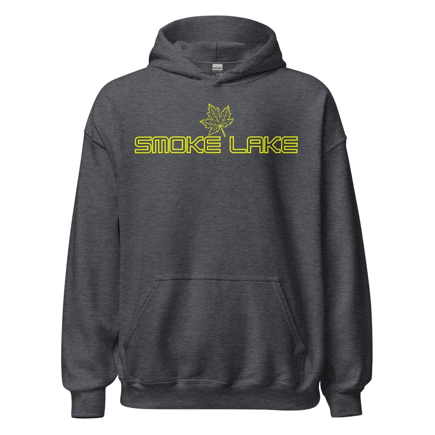 Smoke Lake - Algonquin Park - Bright Yellow Design with Maple Leaf - Quality Unisex Hoodie