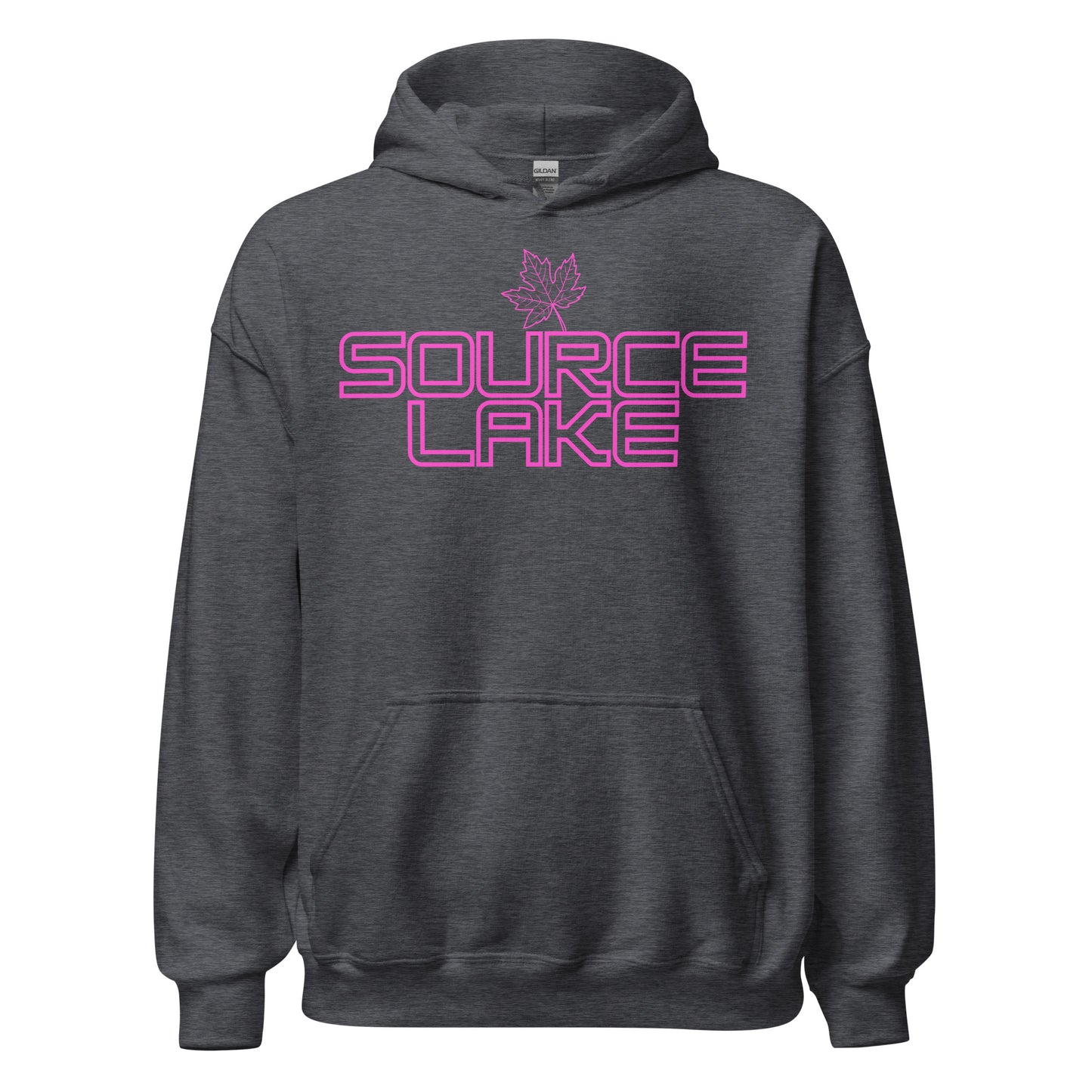 Source Lake - Algonquin Park - Bright Pink Design with Maple Leaf - Quality Unisex Hoodie