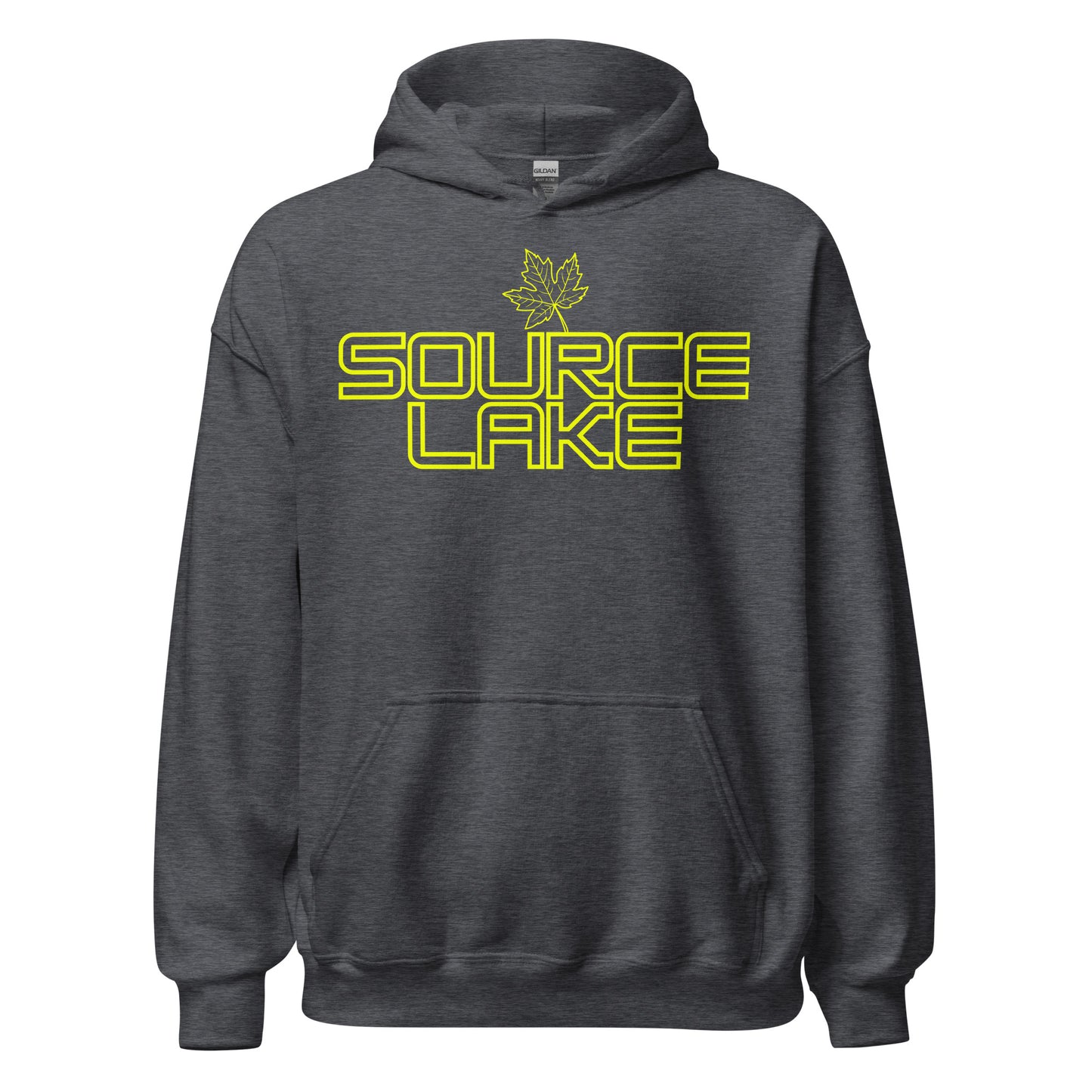 Source Lake - Algonquin Park - Bright Yellow Design with Maple Leaf - Quality Unisex Hoodie