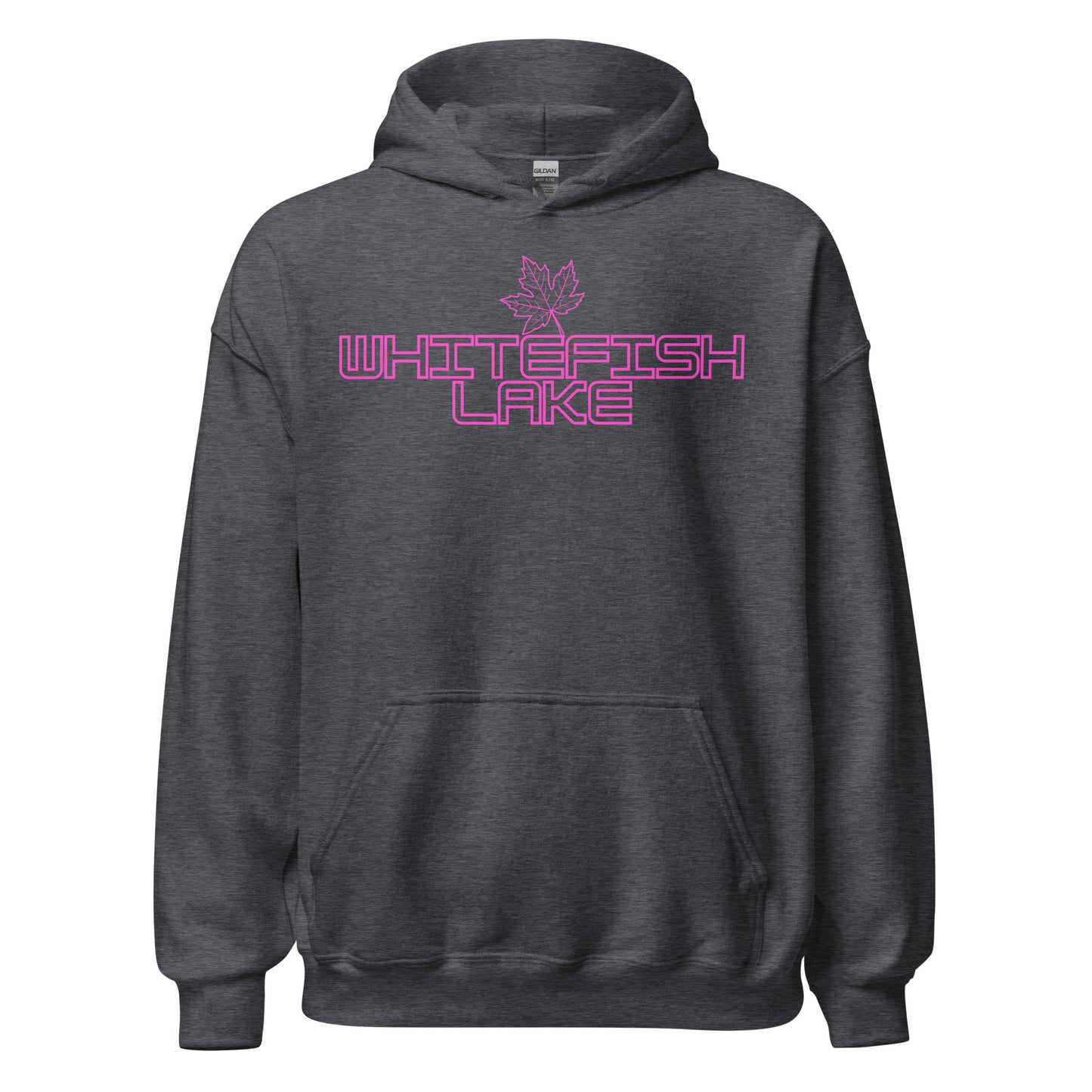 Whitefish Lake - Algonquin Park - Bright Pink Design with Maple Leaf - Quality Unisex Hoodie