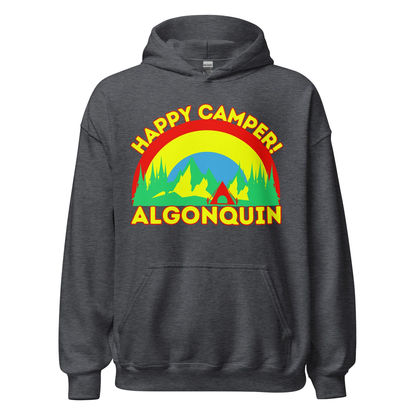 Algonquin Park - Happy Camper - Bright Rainbow Design - Quality Unisex Hoodie