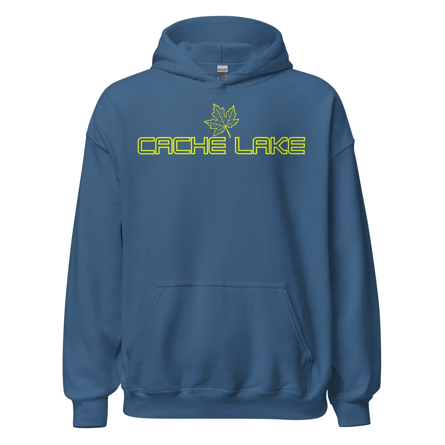 Cache Lake - Algonquin Park - Bright Yellow Design with Maple Leaf - Quality Unisex Hoodie