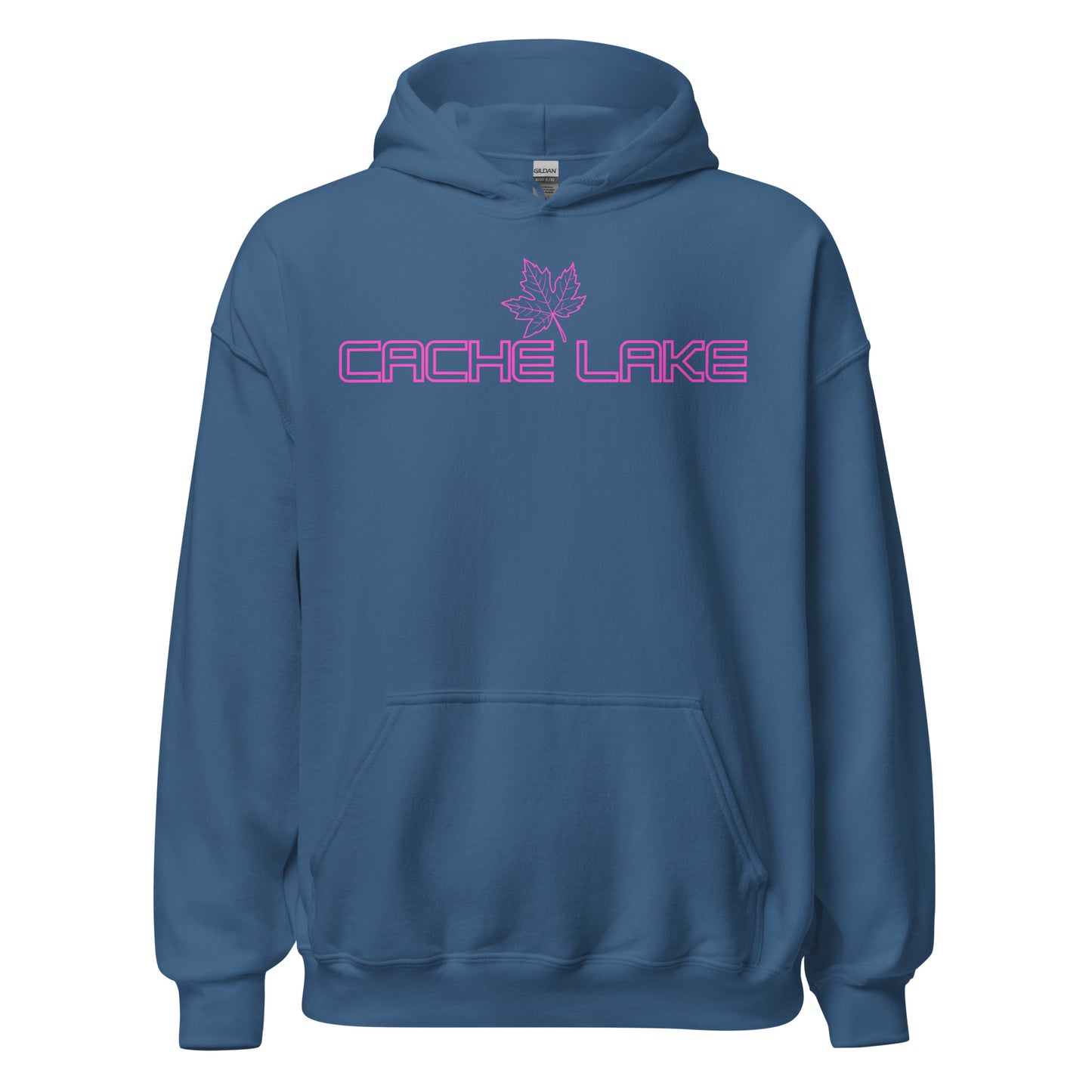 Cache Lake - Algonquin Park - Bright Pink Design with Maple Leaf - Quality Unisex Hoodie