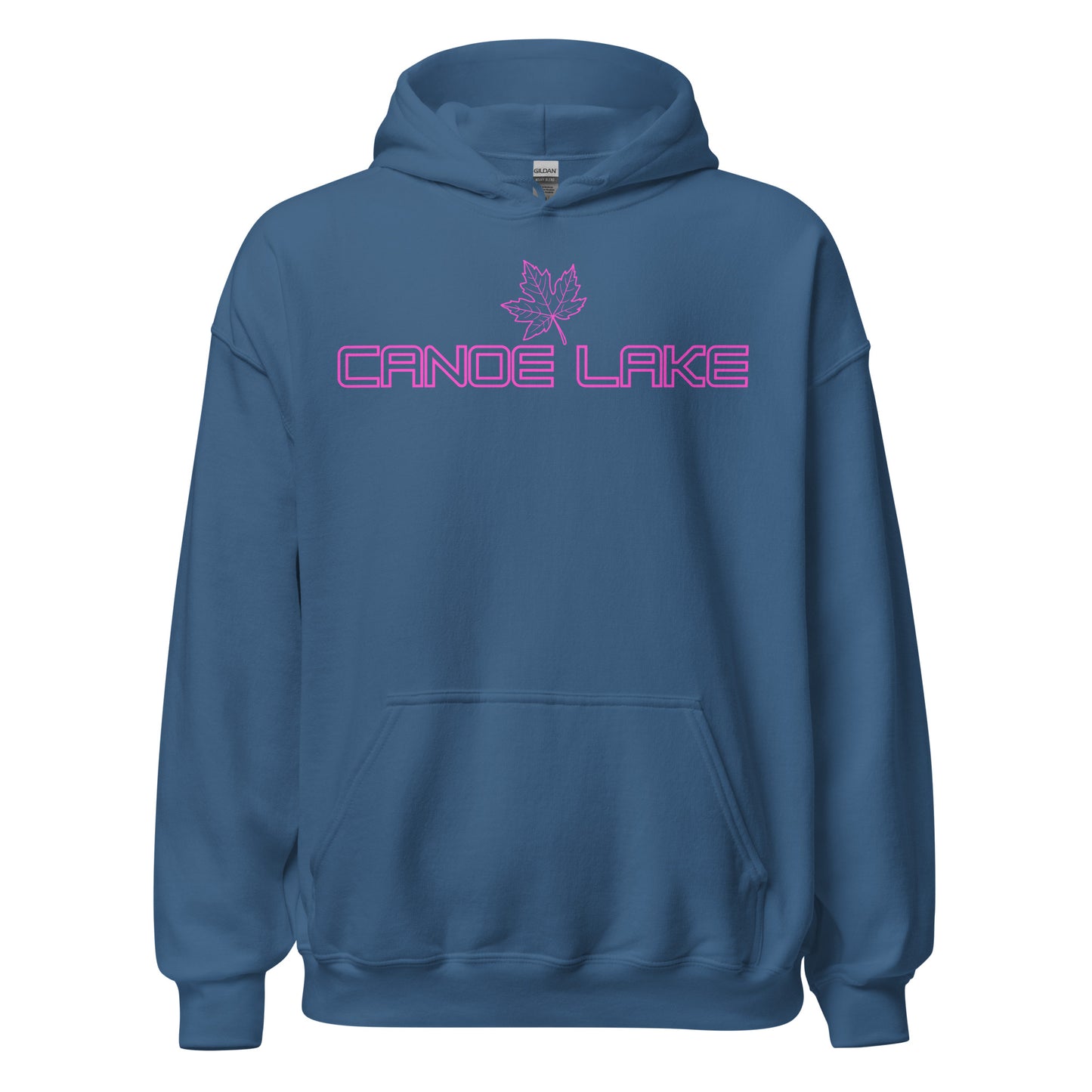 Canoe Lake - Algonquin Park - Bright Pink Design with Maple Leaf - Quality Unisex Hoodie