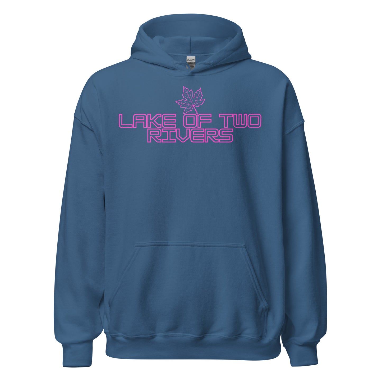 Lake of Two Rivers - Algonquin Park - Bright Pink Design with Maple Leaf - Quality Unisex Hoodie