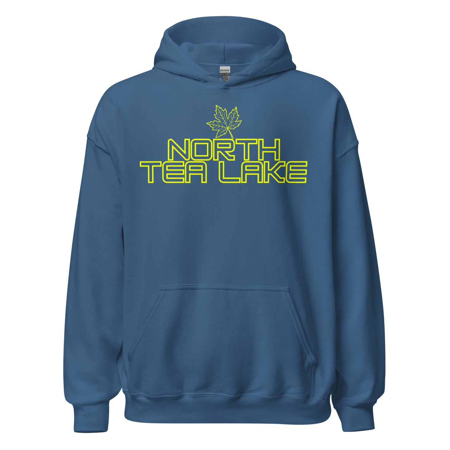 North Tea Lake - Algonquin Park - Bright Yellow Design with Maple Leaf - Quality Unisex Hoodie