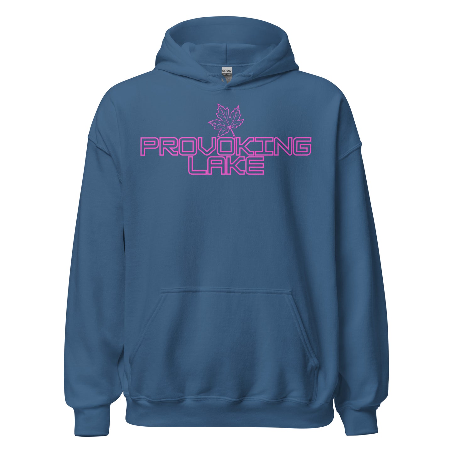 Provoking Lake - Algonquin Park - Bright Pink Design with Maple Leaf - Quality Unisex Hoodie
