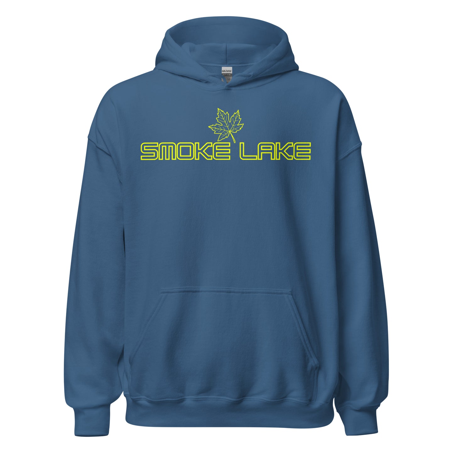 Smoke Lake - Algonquin Park - Bright Yellow Design with Maple Leaf - Quality Unisex Hoodie
