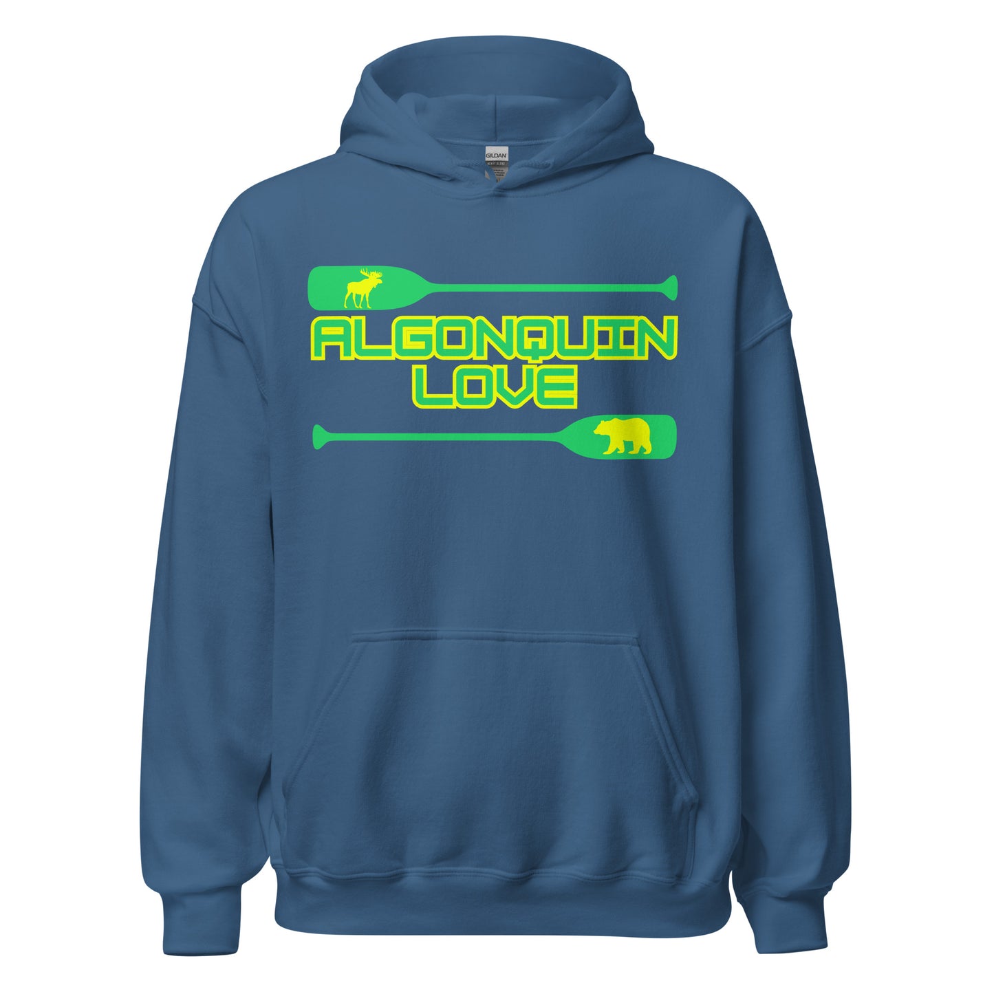 Algonquin Love - Algonquin Park - Bright Green & Yellow Canoe Paddles - Quality Unisex Hoodie