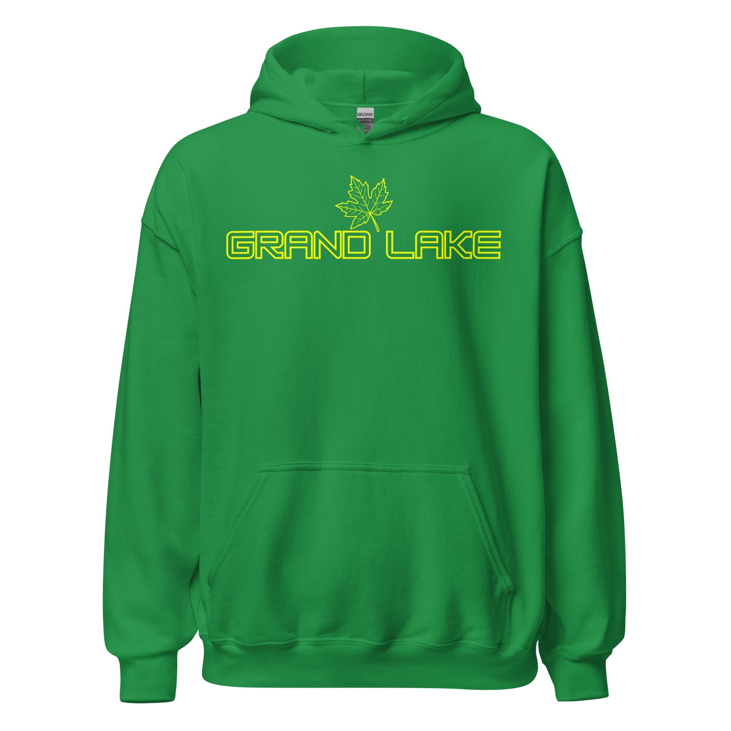 Grand Lake - Algonquin Park - Bright Yellow Design with Maple Leaf - Quality Unisex Hoodie