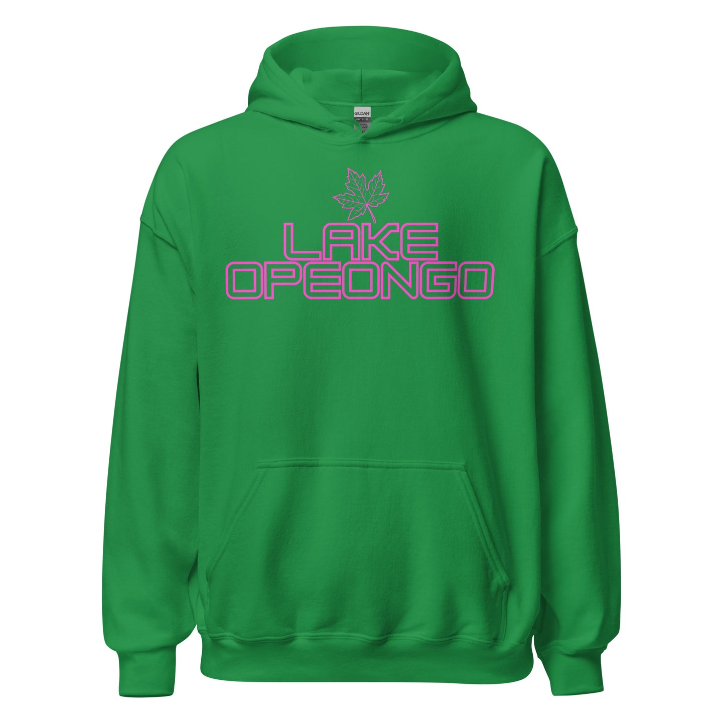 Lake Opeongo - Algonquin Park - Bright Pink Design with Maple Leaf - Quality Unisex Hoodie