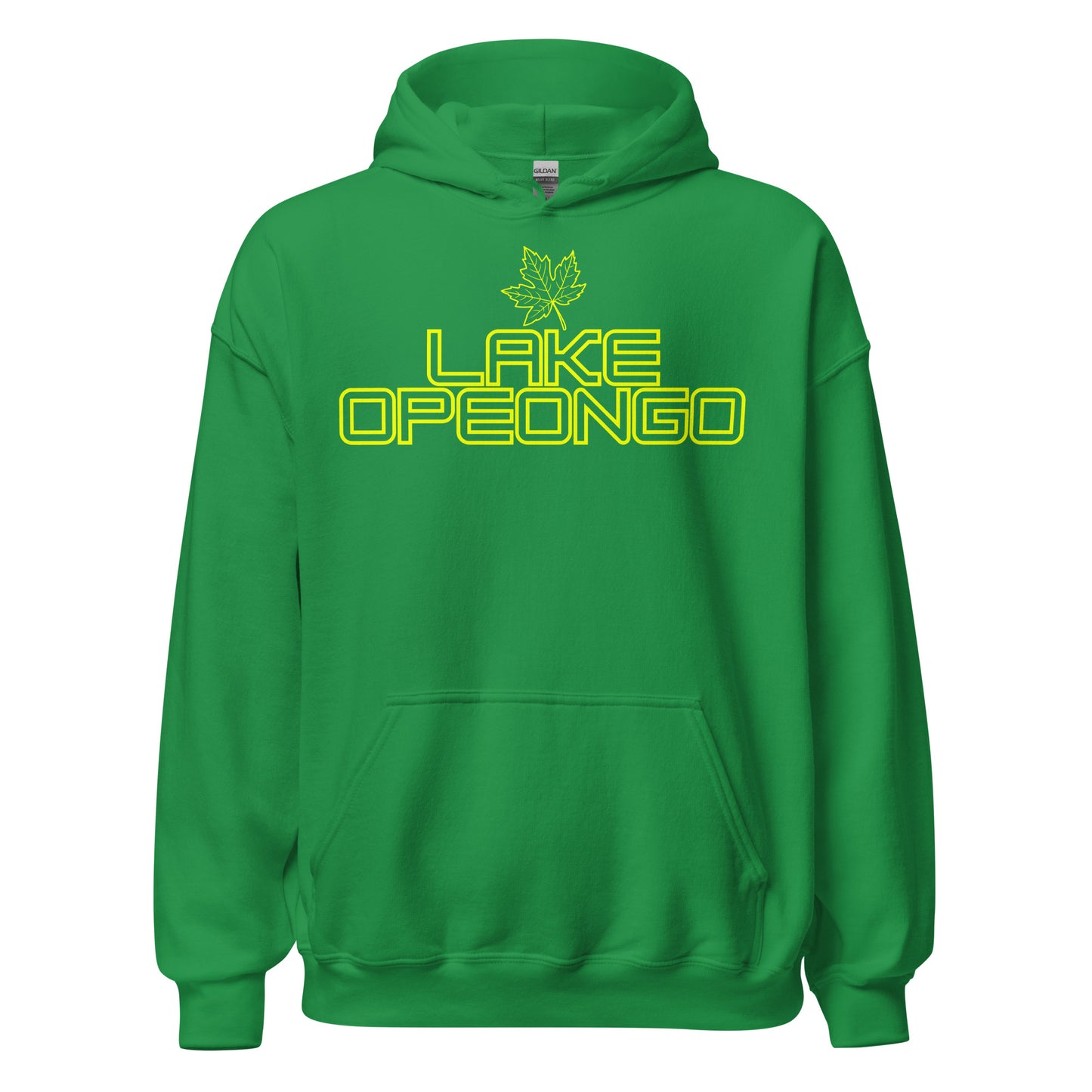 Lake Opeongo - Algonquin Park - Bright Yellow Design with Maple Leaf - Quality Unisex Hoodie