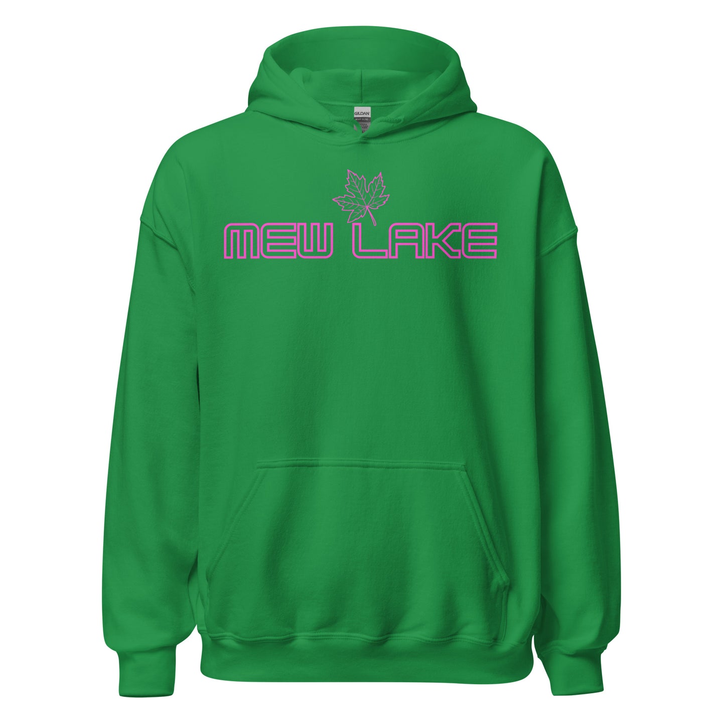 Mew Lake - Algonquin Park - Bright Pink Design with Maple Leaf - Quality Unisex Hoodie