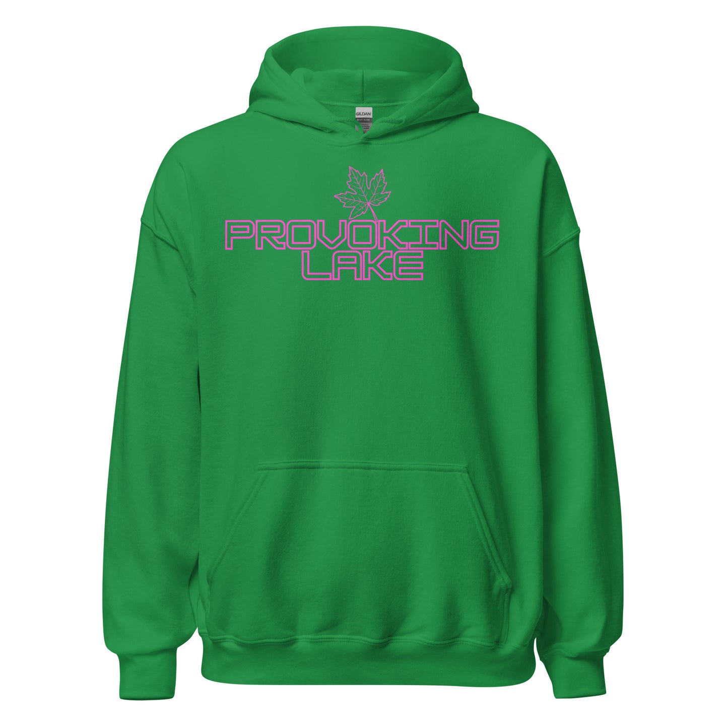Provoking Lake - Algonquin Park - Bright Pink Design with Maple Leaf - Quality Unisex Hoodie
