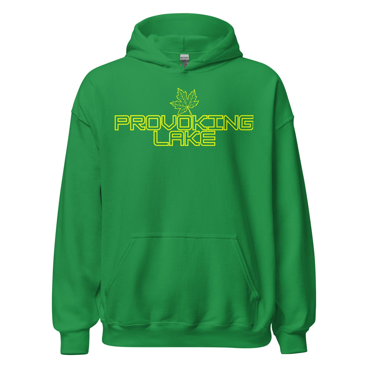 Provoking Lake - Algonquin Park - Bright Yellow Design with Maple Leaf - Quality Unisex Hoodie
