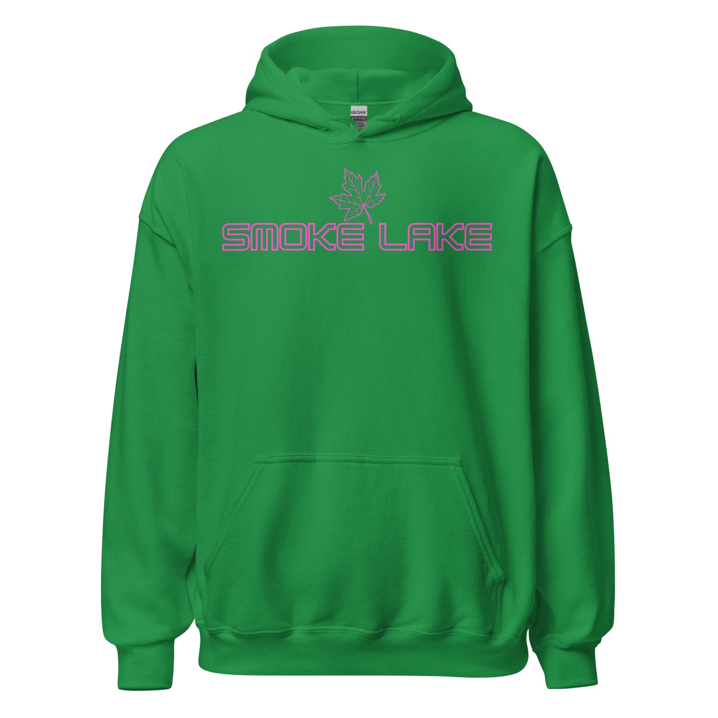 Smoke Lake - Algonquin Park - Bright Pink Design with Maple Leaf - Quality Unisex Hoodie