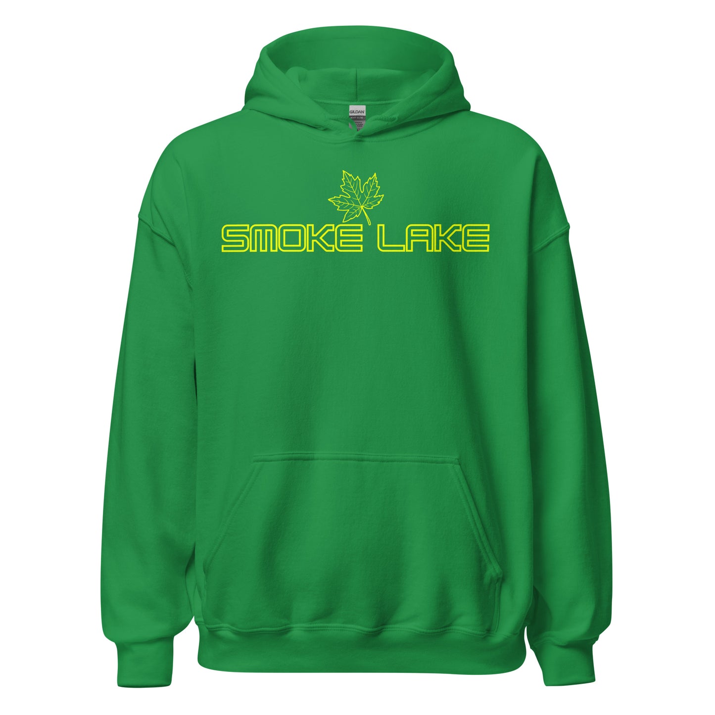 Smoke Lake - Algonquin Park - Bright Yellow Design with Maple Leaf - Quality Unisex Hoodie