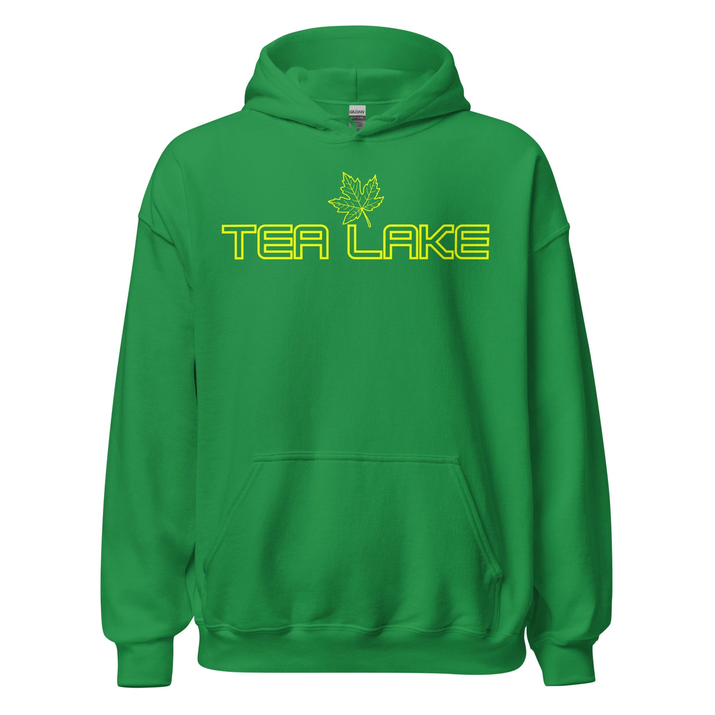 Tea Lake - Algonquin Park - Bright Yellow Design with Maple Leaf - Quality Unisex Hoodie