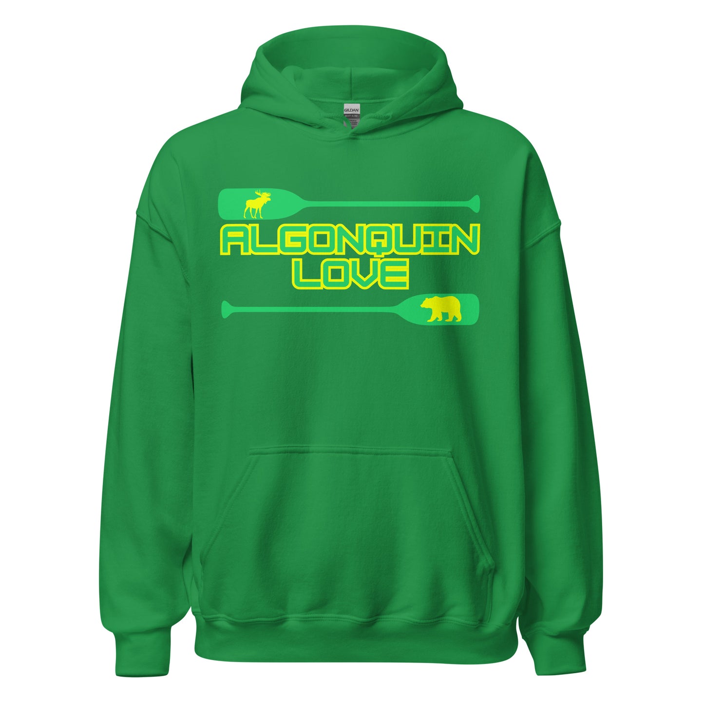 Algonquin Love - Algonquin Park - Bright Green & Yellow Canoe Paddles - Quality Unisex Hoodie