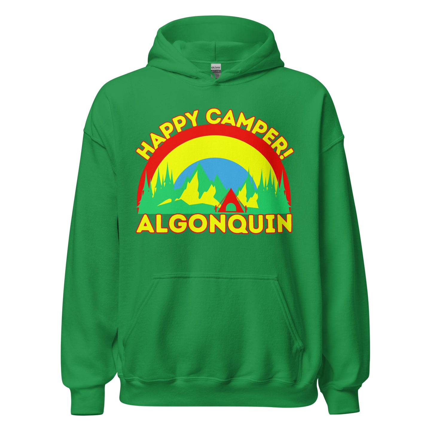 Algonquin Park - Happy Camper - Bright Rainbow Design - Quality Unisex Hoodie