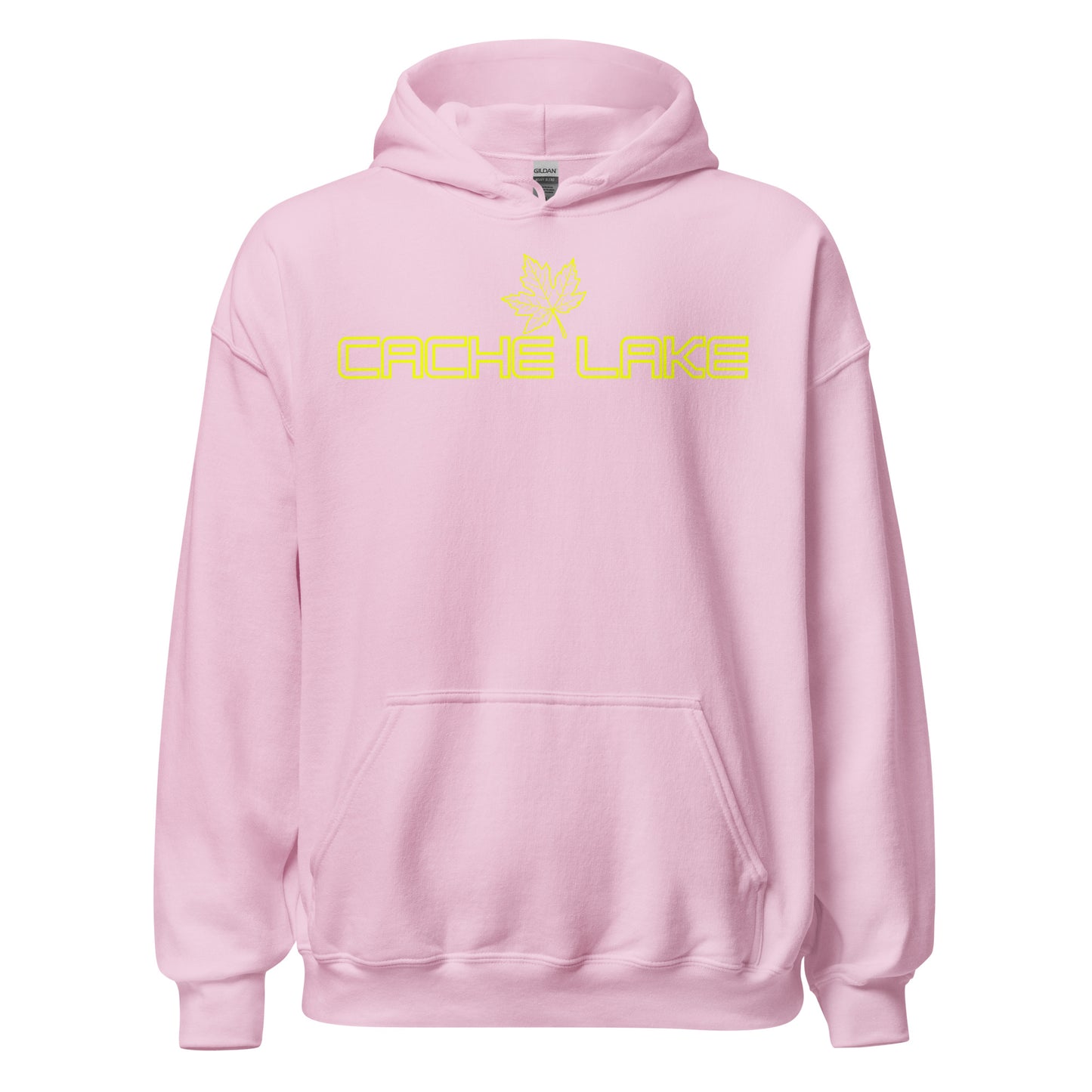Cache Lake - Algonquin Park - Bright Yellow Design with Maple Leaf - Quality Unisex Hoodie