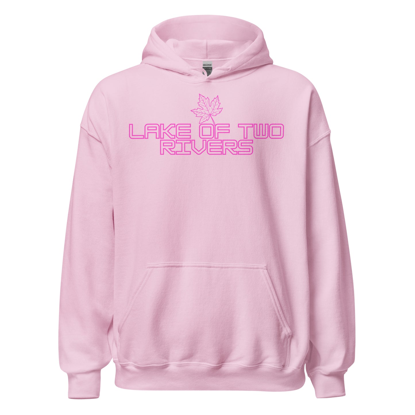 Lake of Two Rivers - Algonquin Park - Bright Pink Design with Maple Leaf - Quality Unisex Hoodie