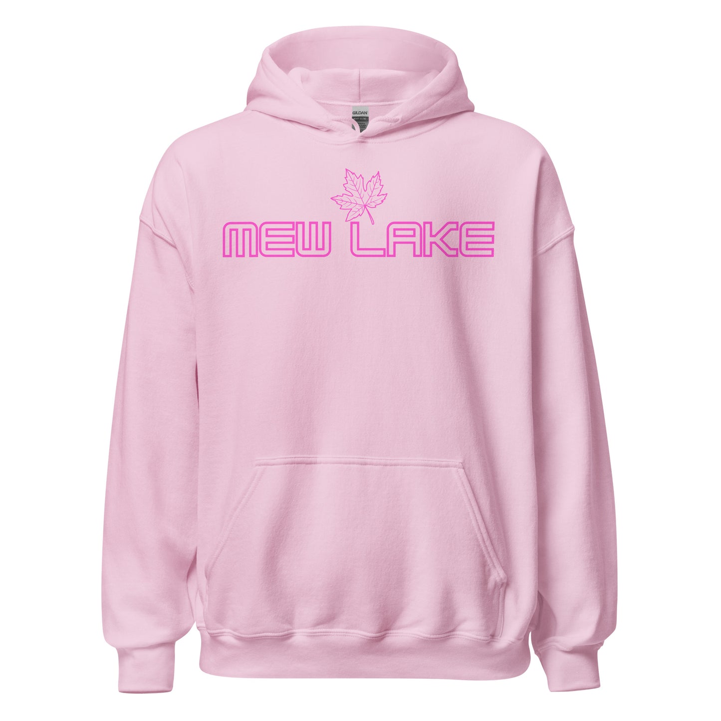 Mew Lake - Algonquin Park - Bright Pink Design with Maple Leaf - Quality Unisex Hoodie
