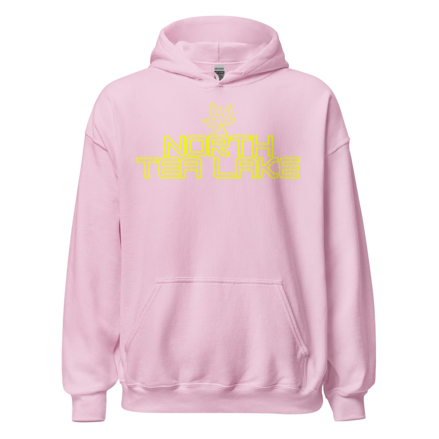 North Tea Lake - Algonquin Park - Bright Yellow Design with Maple Leaf - Quality Unisex Hoodie