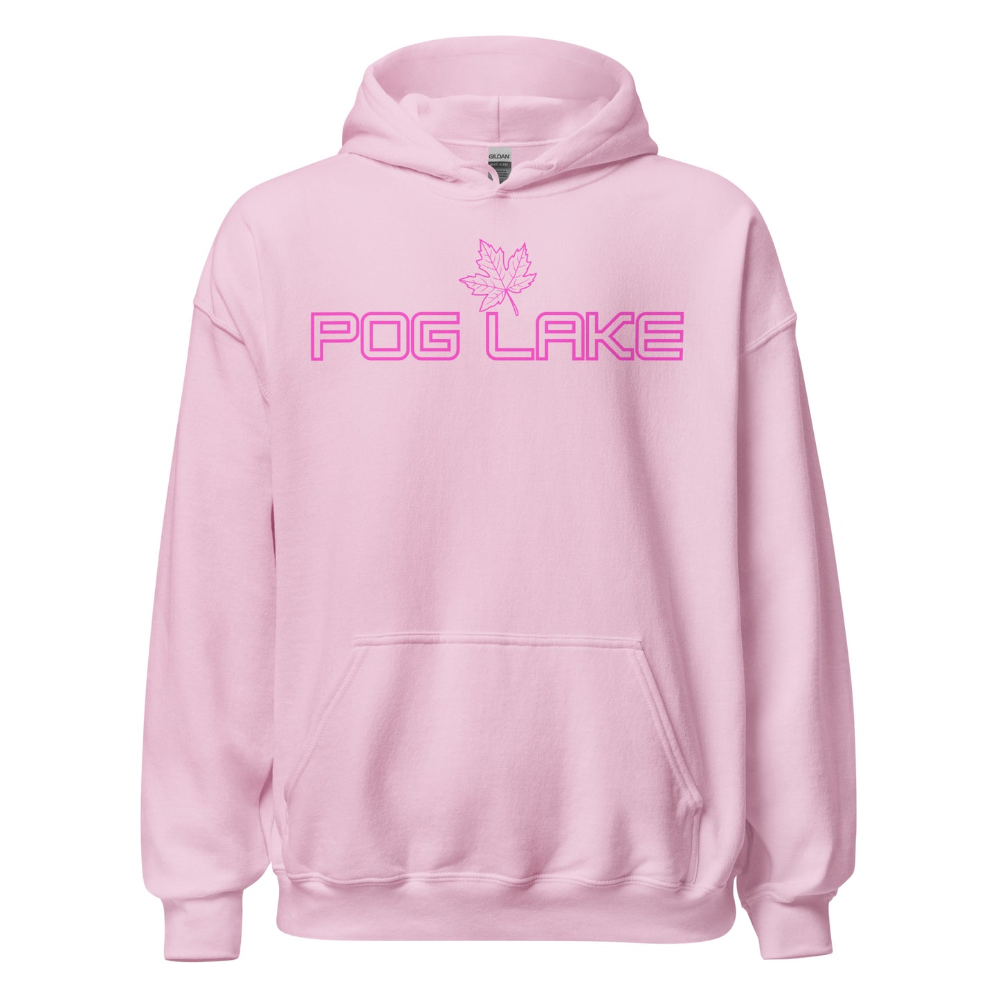 Pog Lake - Algonquin Park - Bright Pink Design with Maple Leaf - Quality Unisex Hoodie