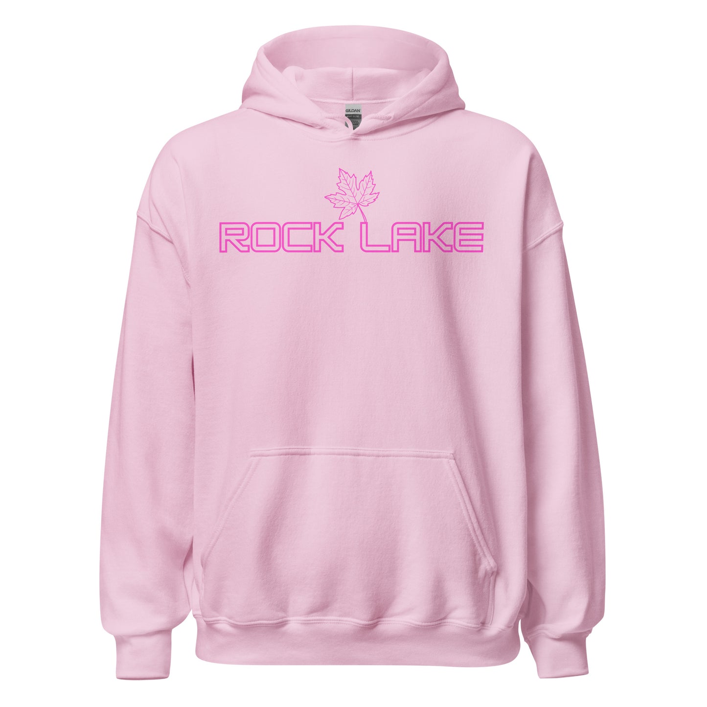 Rock Lake - Algonquin Park - Bright Pink Design with Maple Leaf - Quality Unisex Hoodie