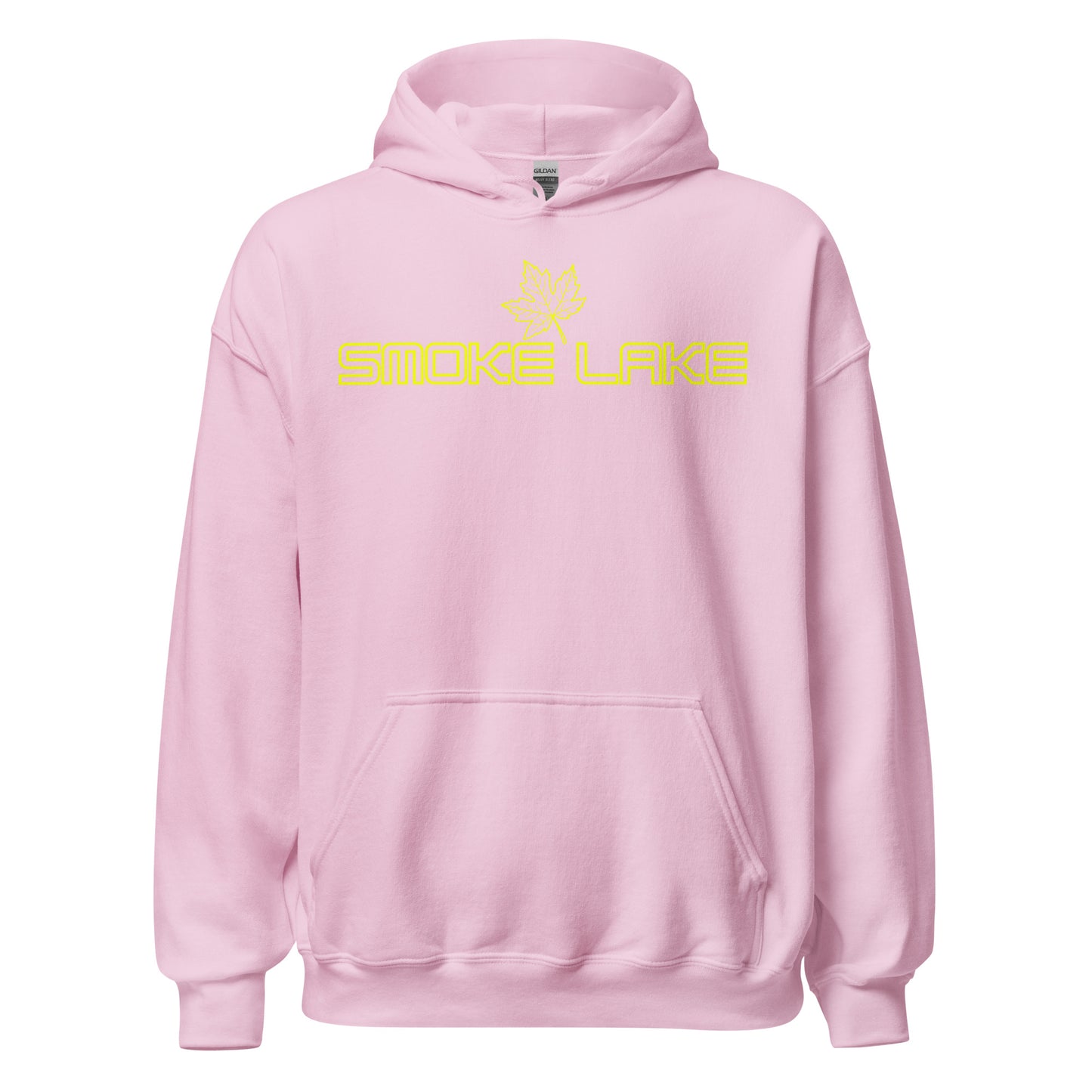 Smoke Lake - Algonquin Park - Bright Yellow Design with Maple Leaf - Quality Unisex Hoodie