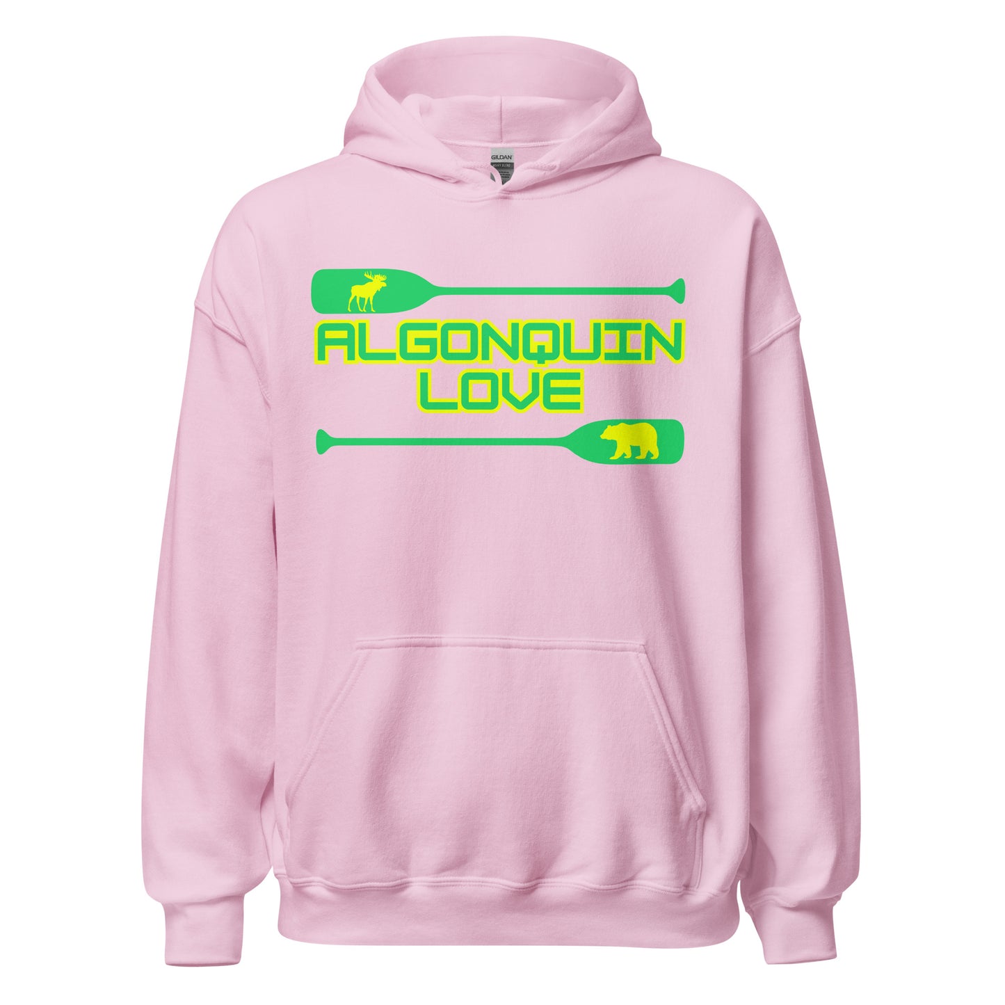 Algonquin Love - Algonquin Park - Bright Green & Yellow Canoe Paddles - Quality Unisex Hoodie